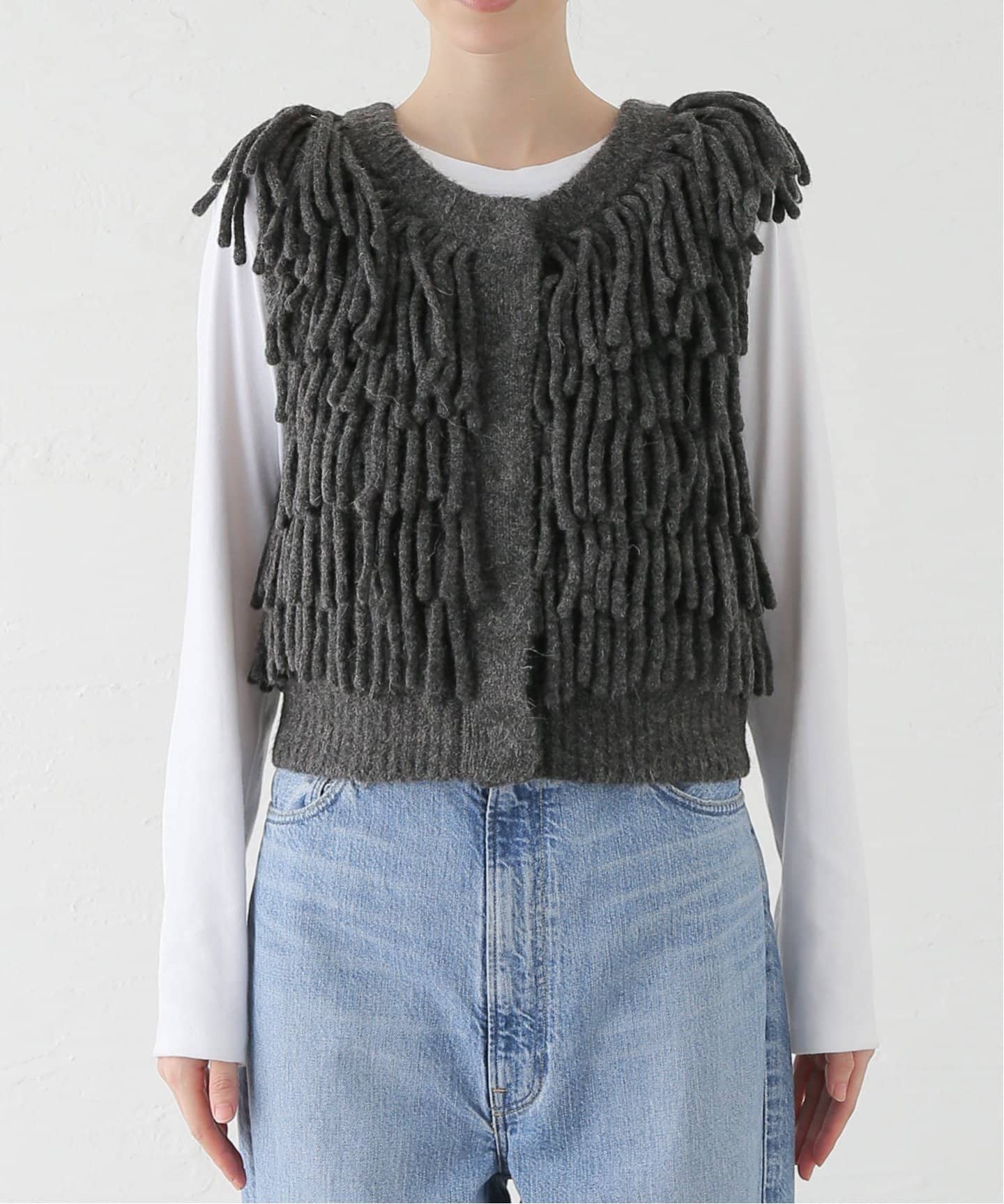 CLANE/クラネ W FACE FRINGE KNIT VEST 17106-2082（ベスト）｜SLOBE