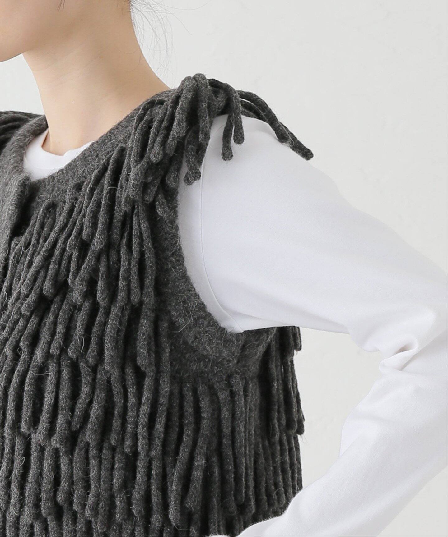 CLANE/クラネ W FACE FRINGE KNIT VEST 17106-2082（ベスト）｜SLOBE