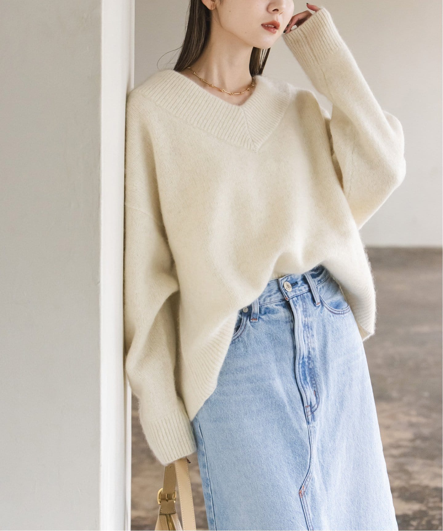 追加》YAK/ヤク ワイドVネックニット 3（ニット／セーター）｜NOBLE