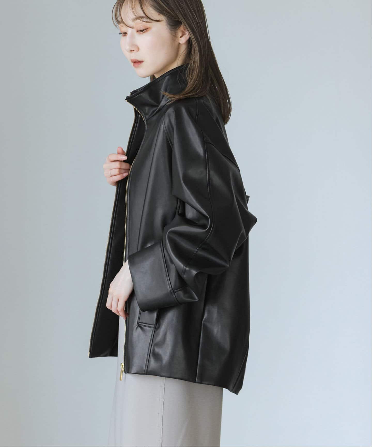 フェイクレザースタンドカラーコクーンブルゾン（その他ブルゾン