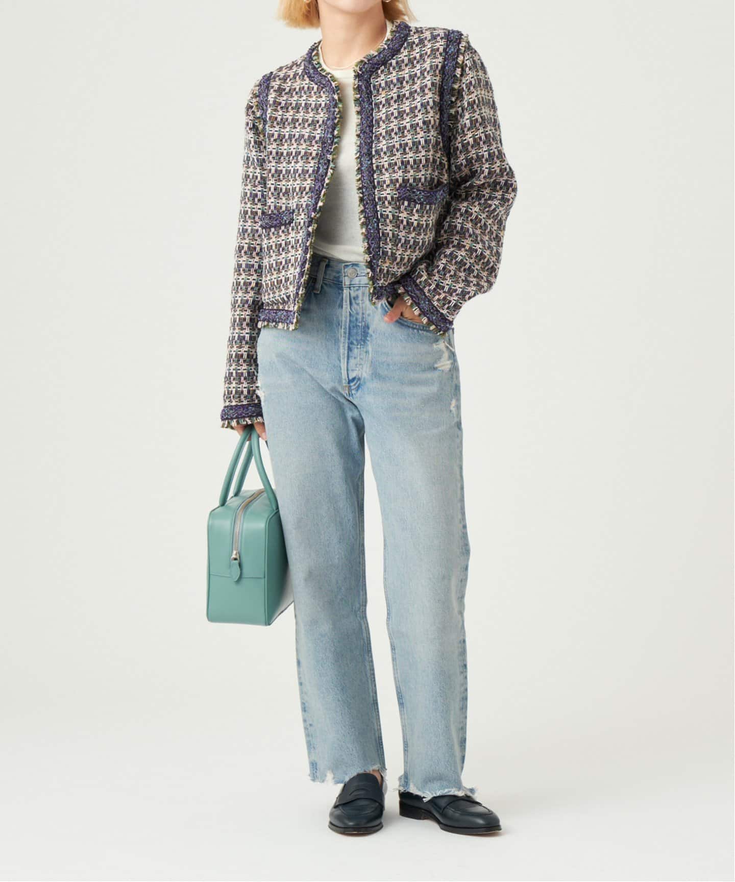 IENA LA BOUCLE LINTON ブライトツイードジャケット（ノーカラー