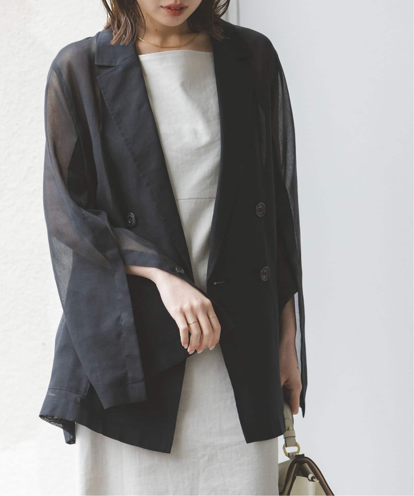 追加》スリットスリーブシアージャケット（テーラードジャケット