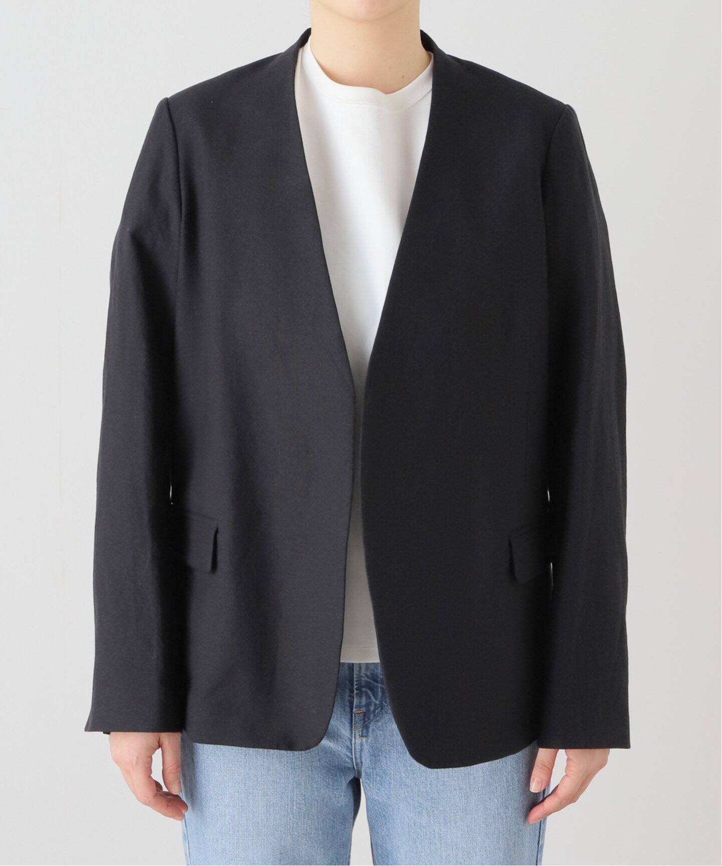 綿麻キャンバスノーカラージャケット（ノーカラージャケット