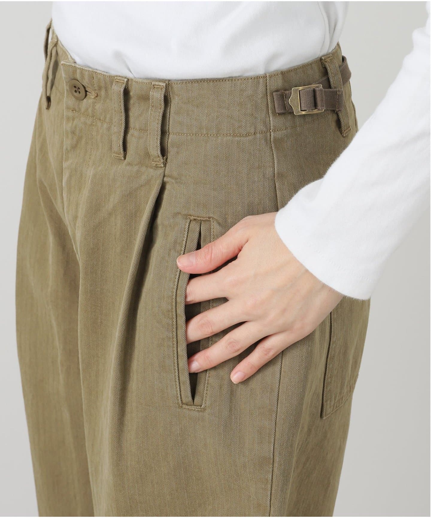 Vヘリンボンミリタリータックパンツ ヴィンテージヘリンボン