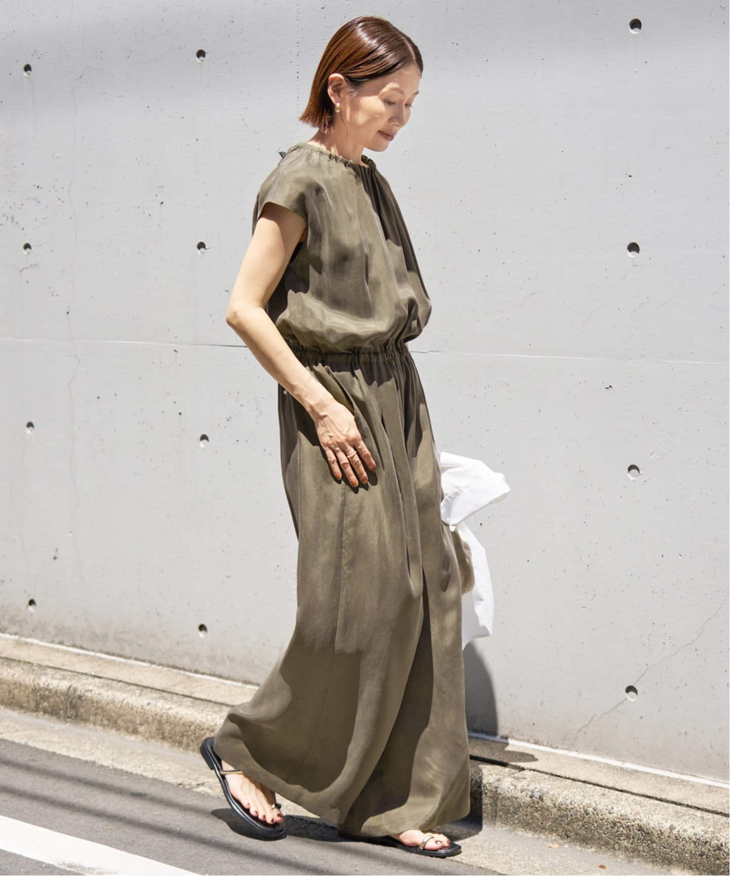 追加》キュプラギャザーネックオールインワン（つなぎ／オールインワン