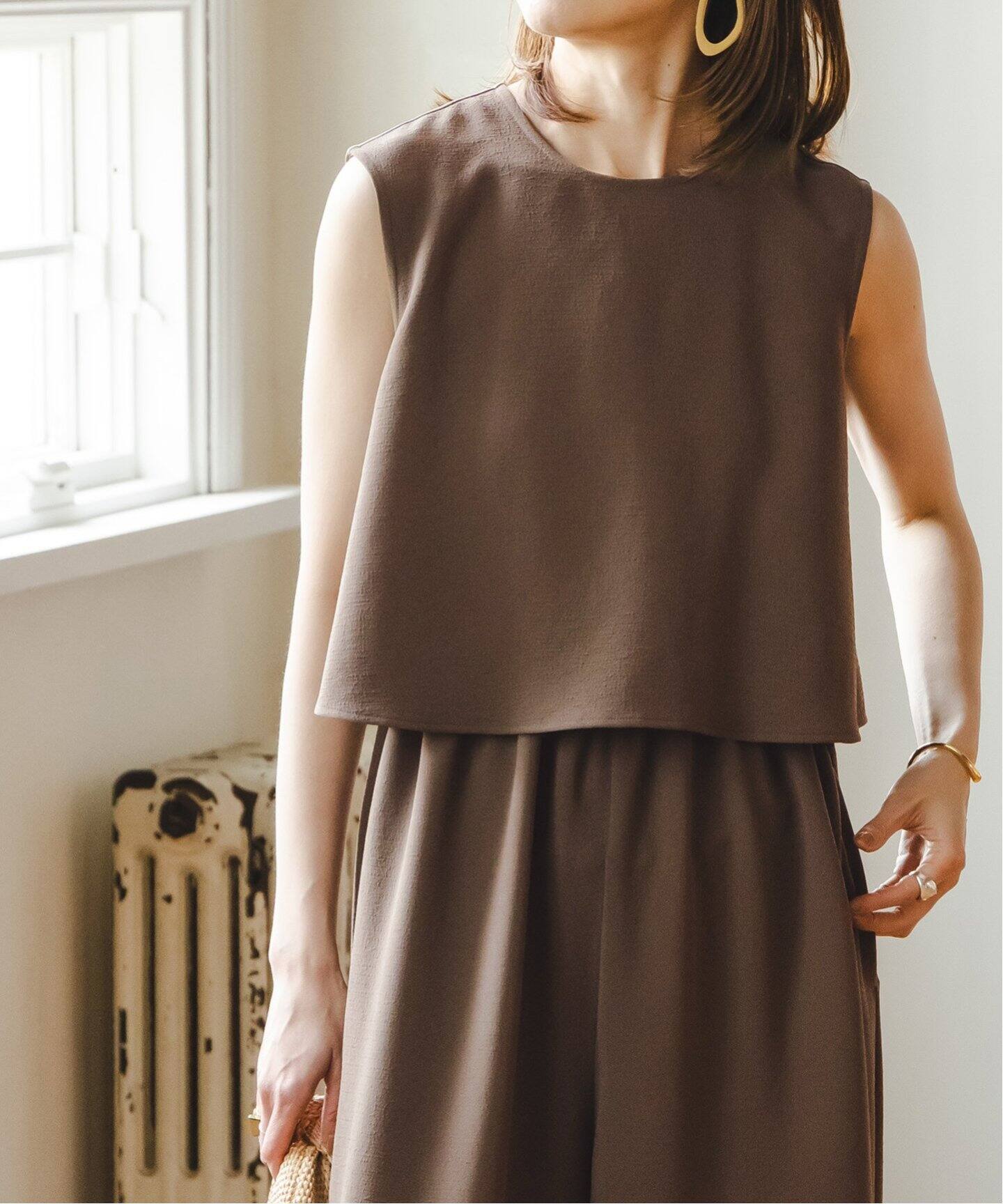 追加》ダブルクレープスリーブレスオールインワン2（つなぎ