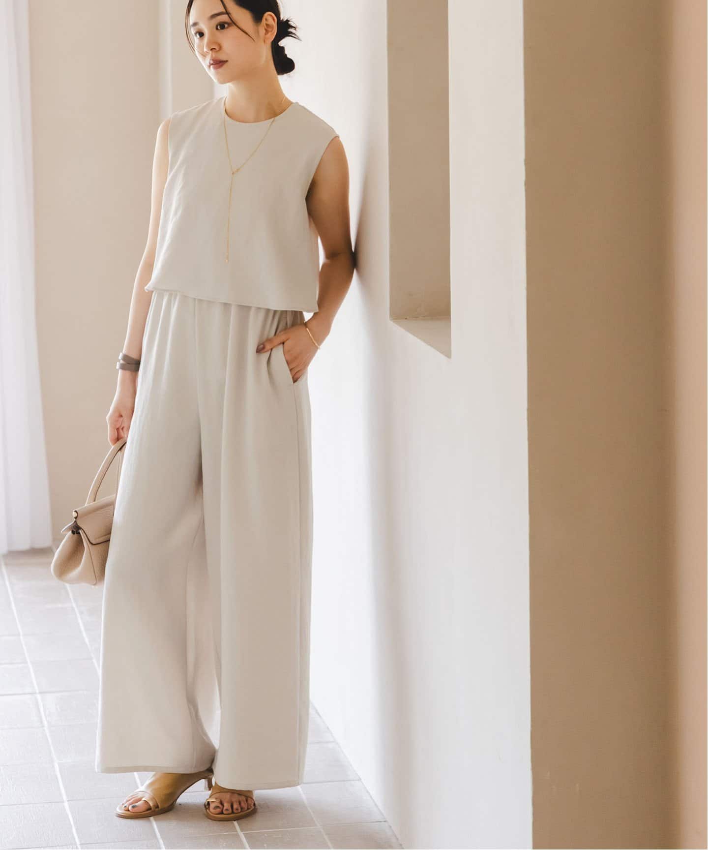 追加》ダブルクレープスリーブレスオールインワン2（つなぎ