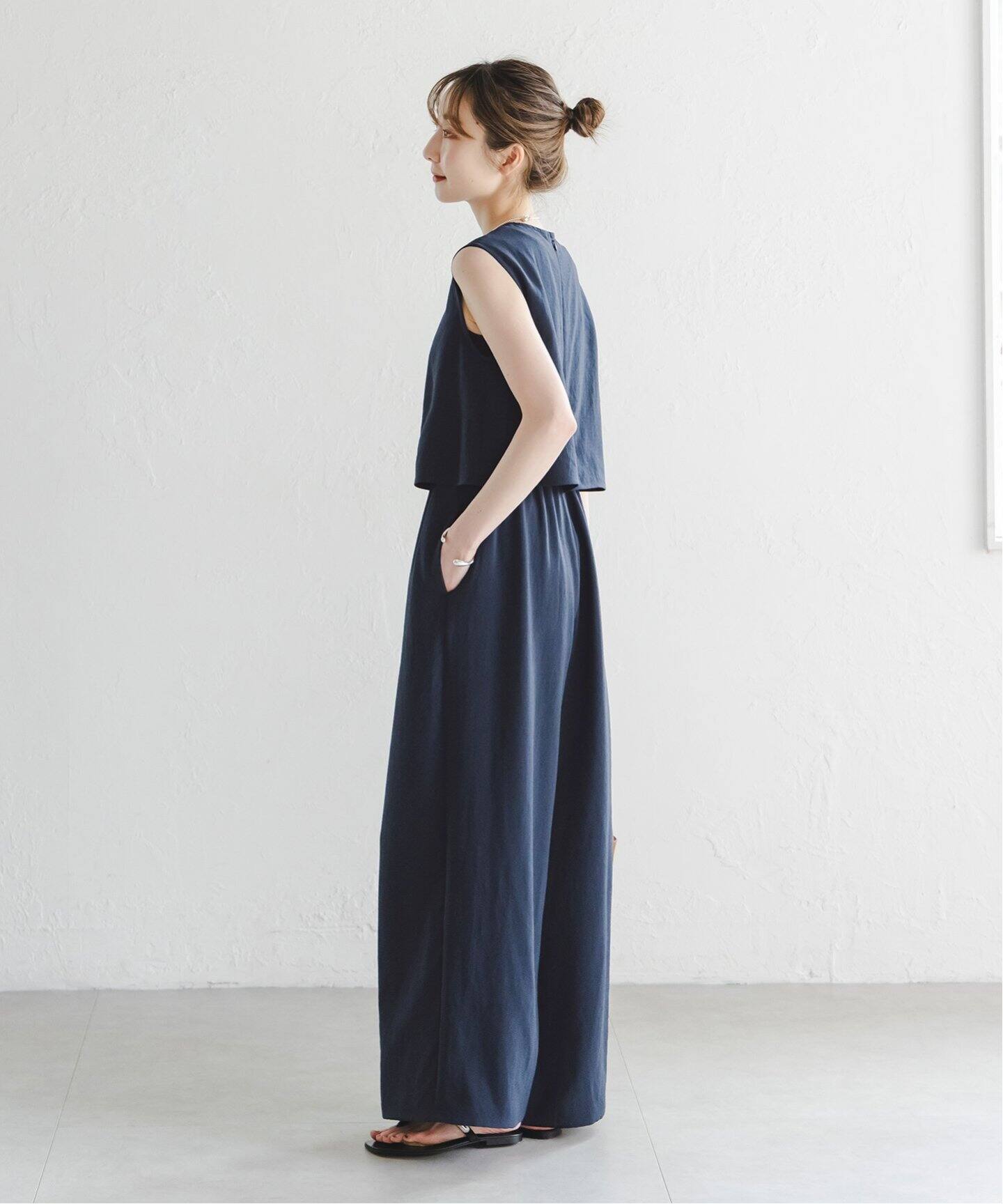 追加》ダブルクレープスリーブレスオールインワン3（つなぎ