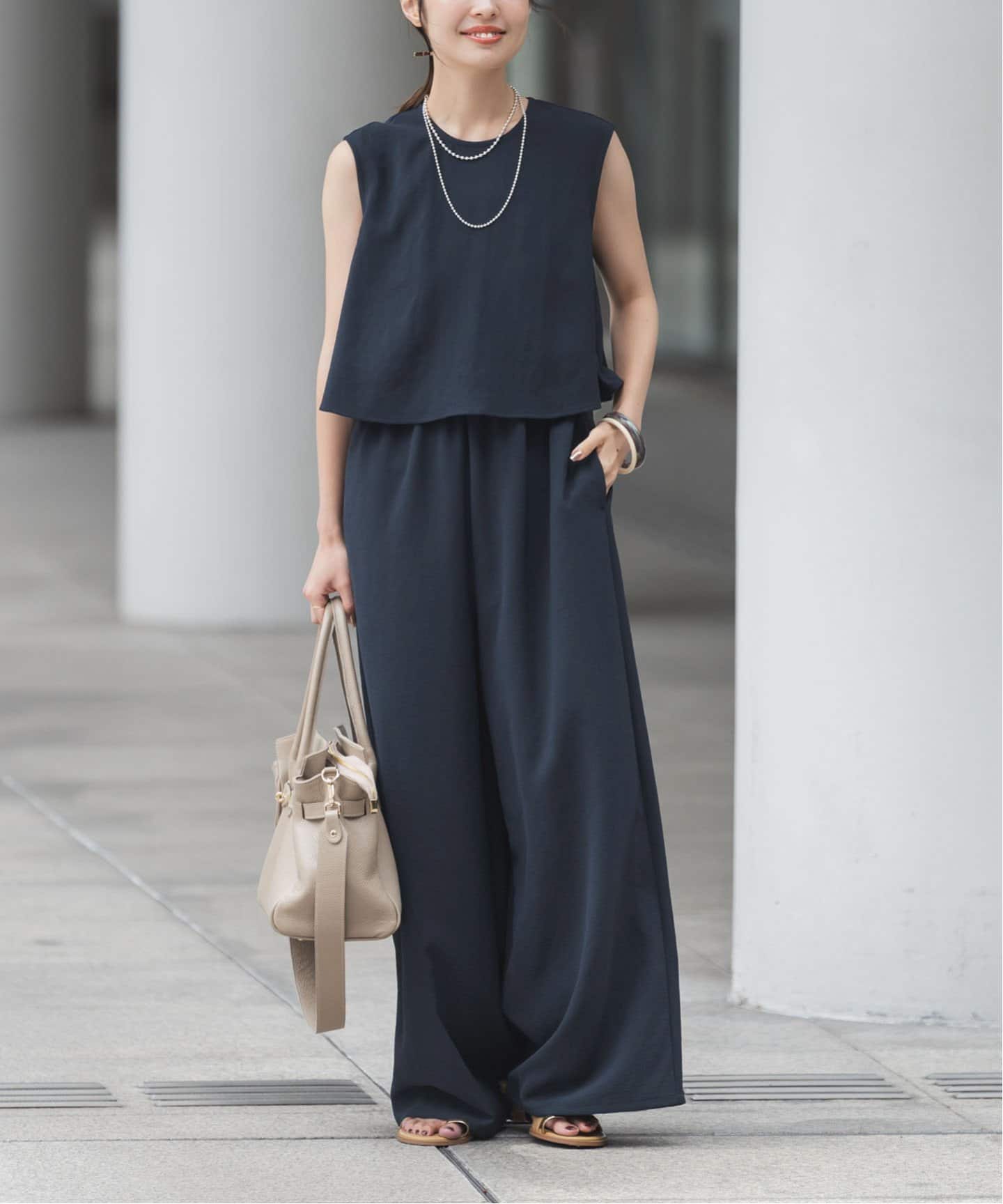 追加》ダブルクレープスリーブレスオールインワン3（つなぎ