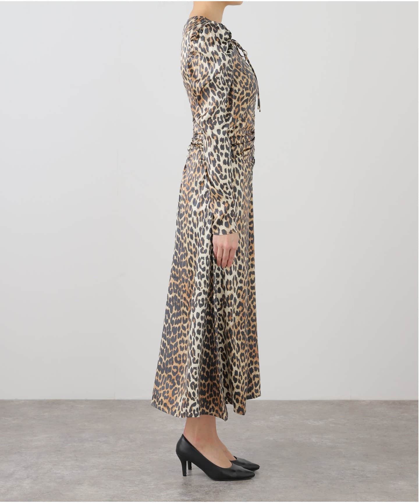 GANNI/ガニー】Printed Satin Ruched Midi Dress：ワンピース