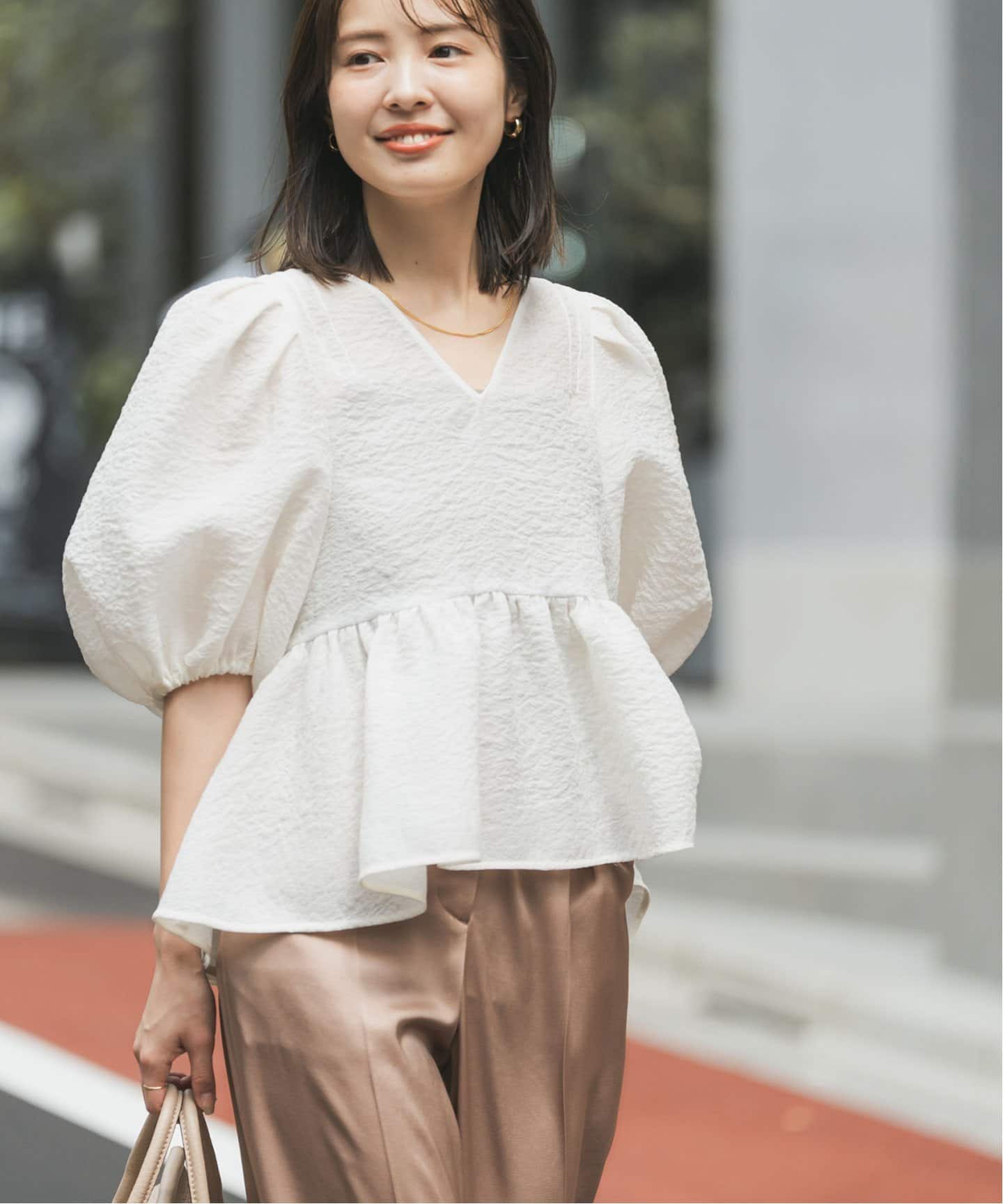 追加》【洗える】シアーノイズジャガードブラウス（シャツ／ブラウス