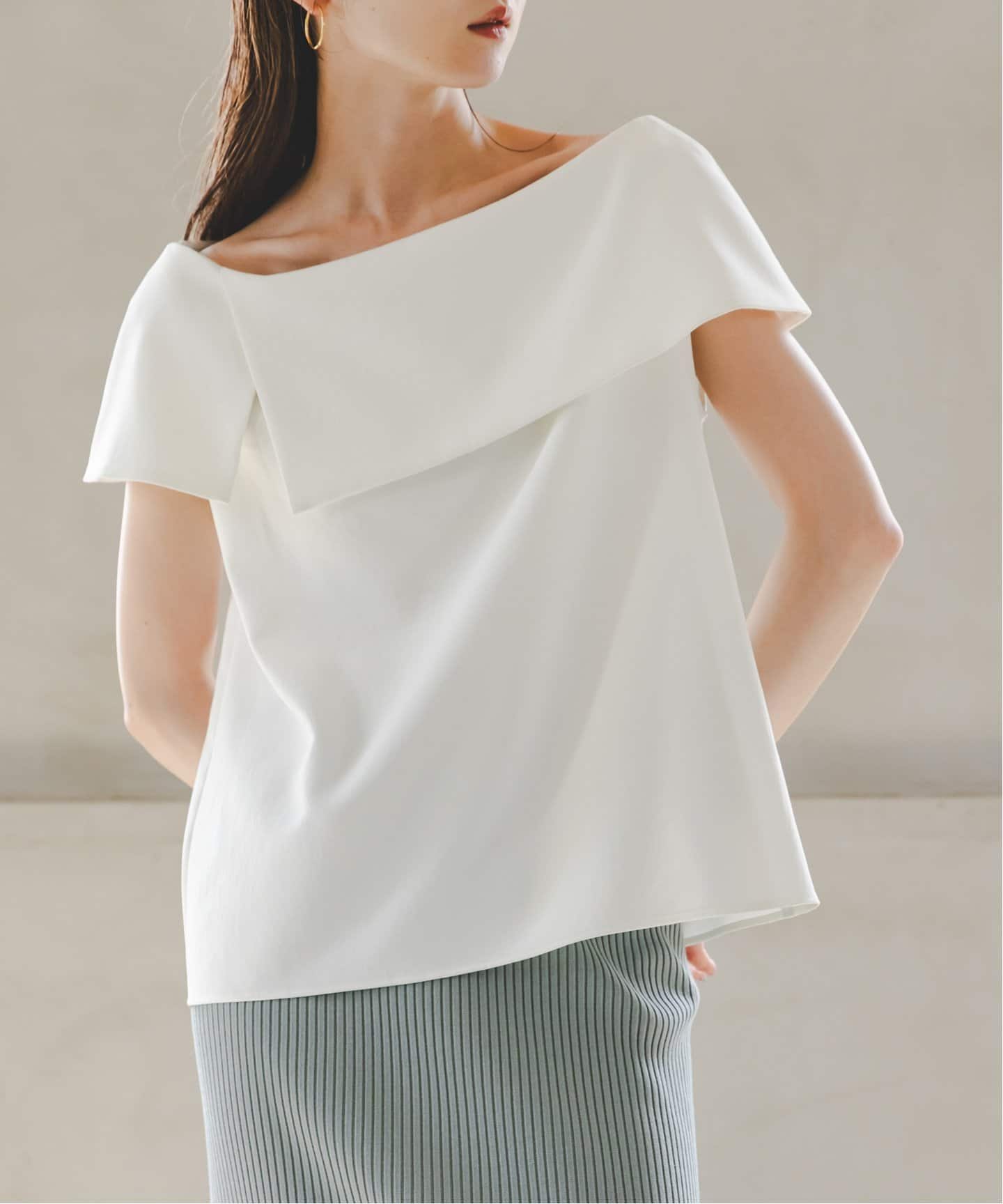 洗える】スクエアケープスリーブブラウス ホワイト 新品未使用タグ付き