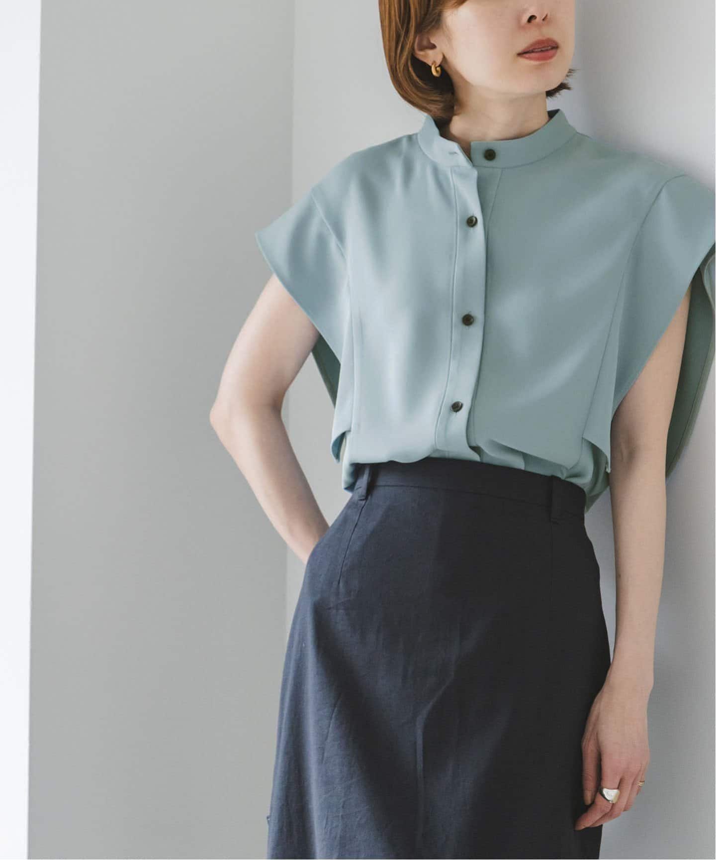 WEB限定追加》スクエアースリーブフロントオープンブラウス（シャツ