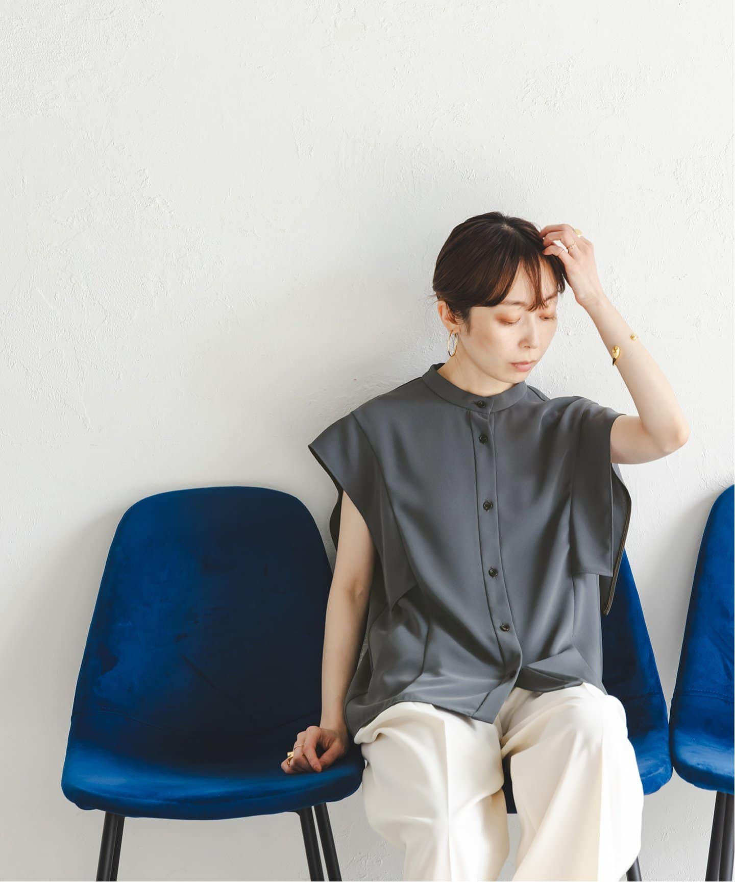 WEB限定追加》【洗える】スクエアースリーブフロントオープンブラウス2