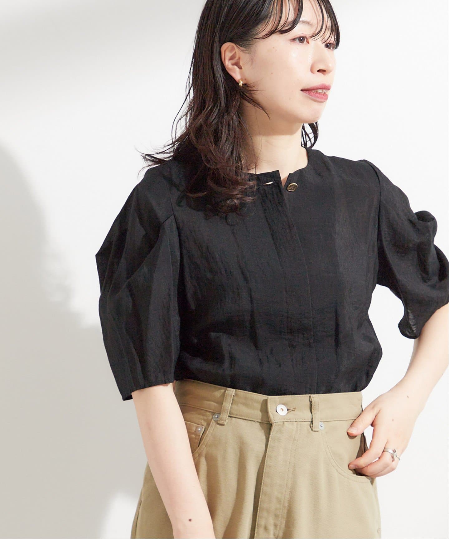 追加》IPEKER/ボーダータックハーフスリーブブラウス（シャツ