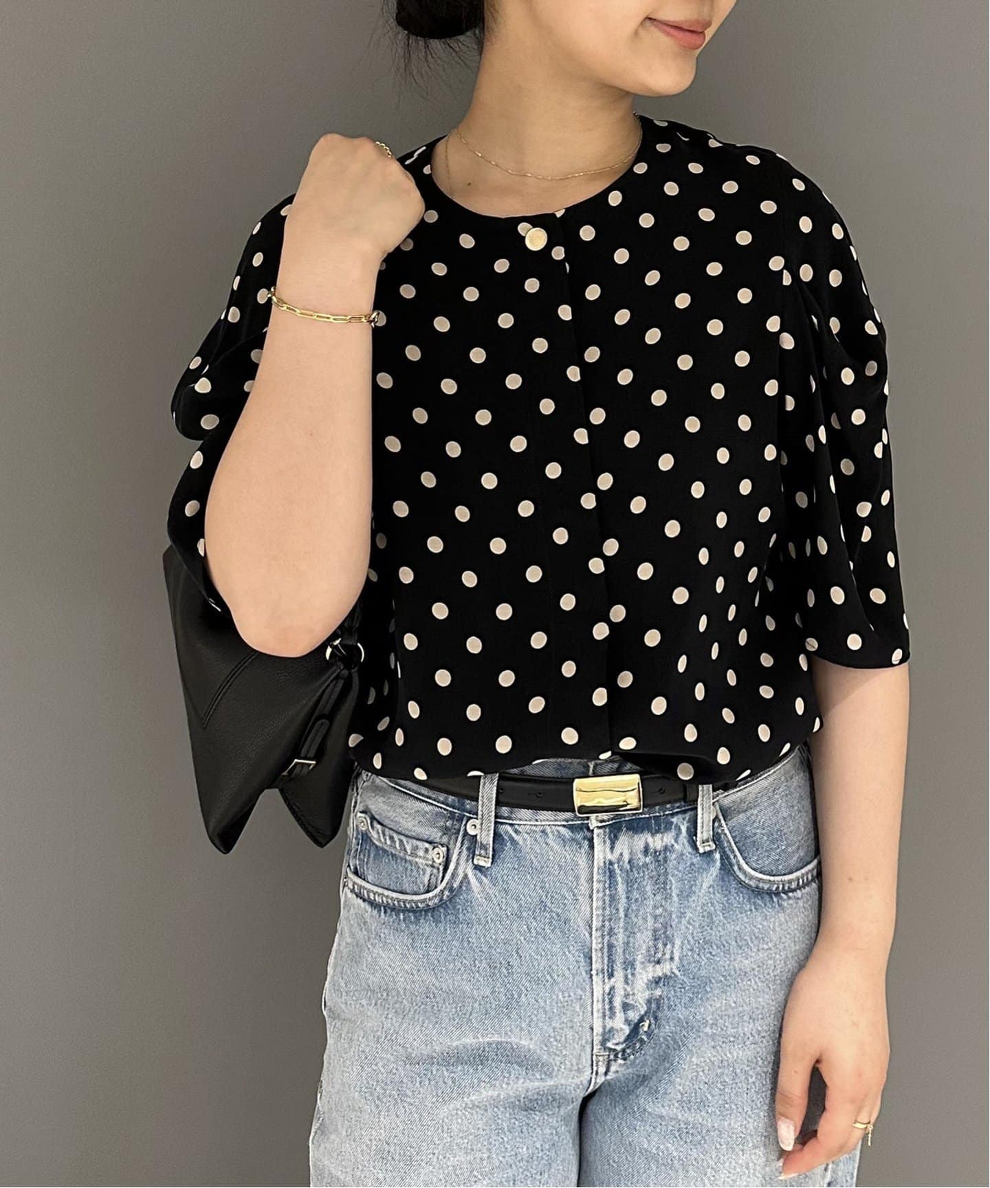 追加》IPEKER/ボーダータックハーフスリーブブラウス（シャツ