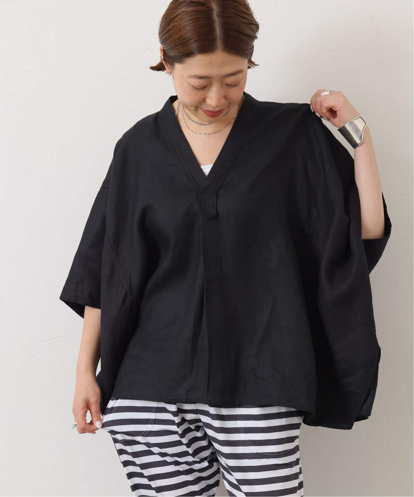 40リネンワッシャー Vスキッパーシャツ（シャツ／ブラウス）｜journal