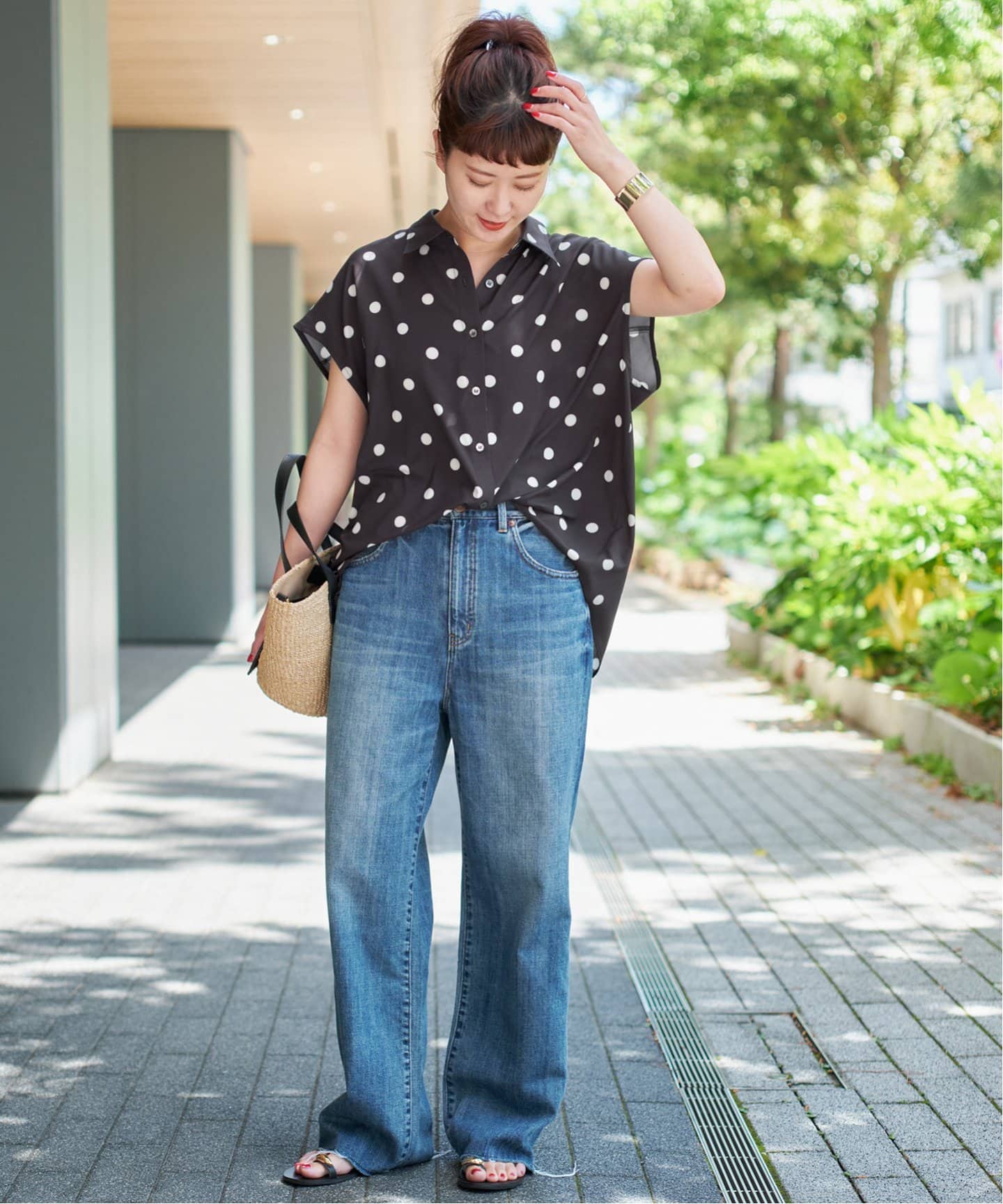 WEB限定3追加》ドットフレンチスリーブシャツ（シャツ／ブラウス