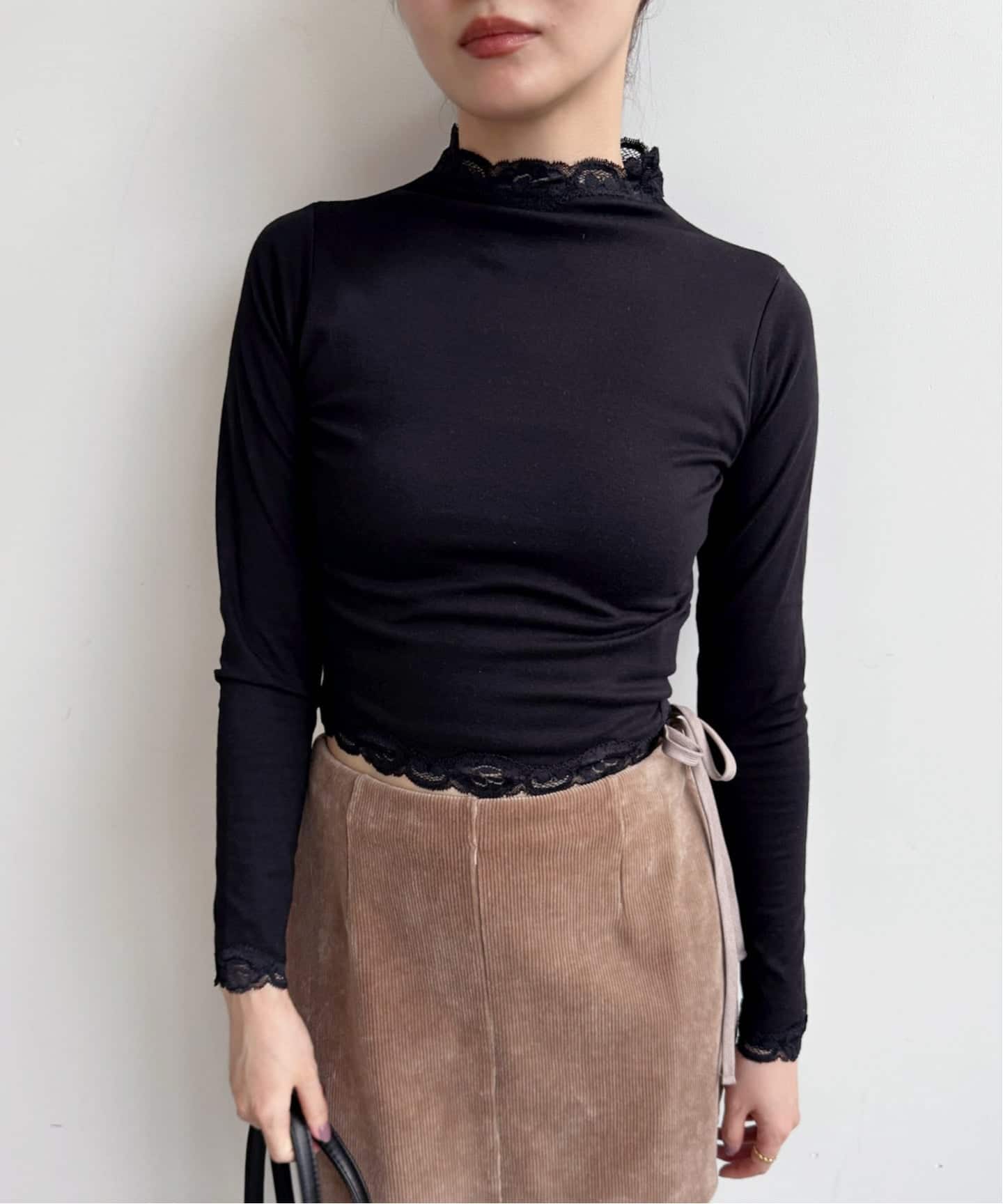 追加》レーストリムハイネックトップ（Tシャツ／カットソー）｜EDIT