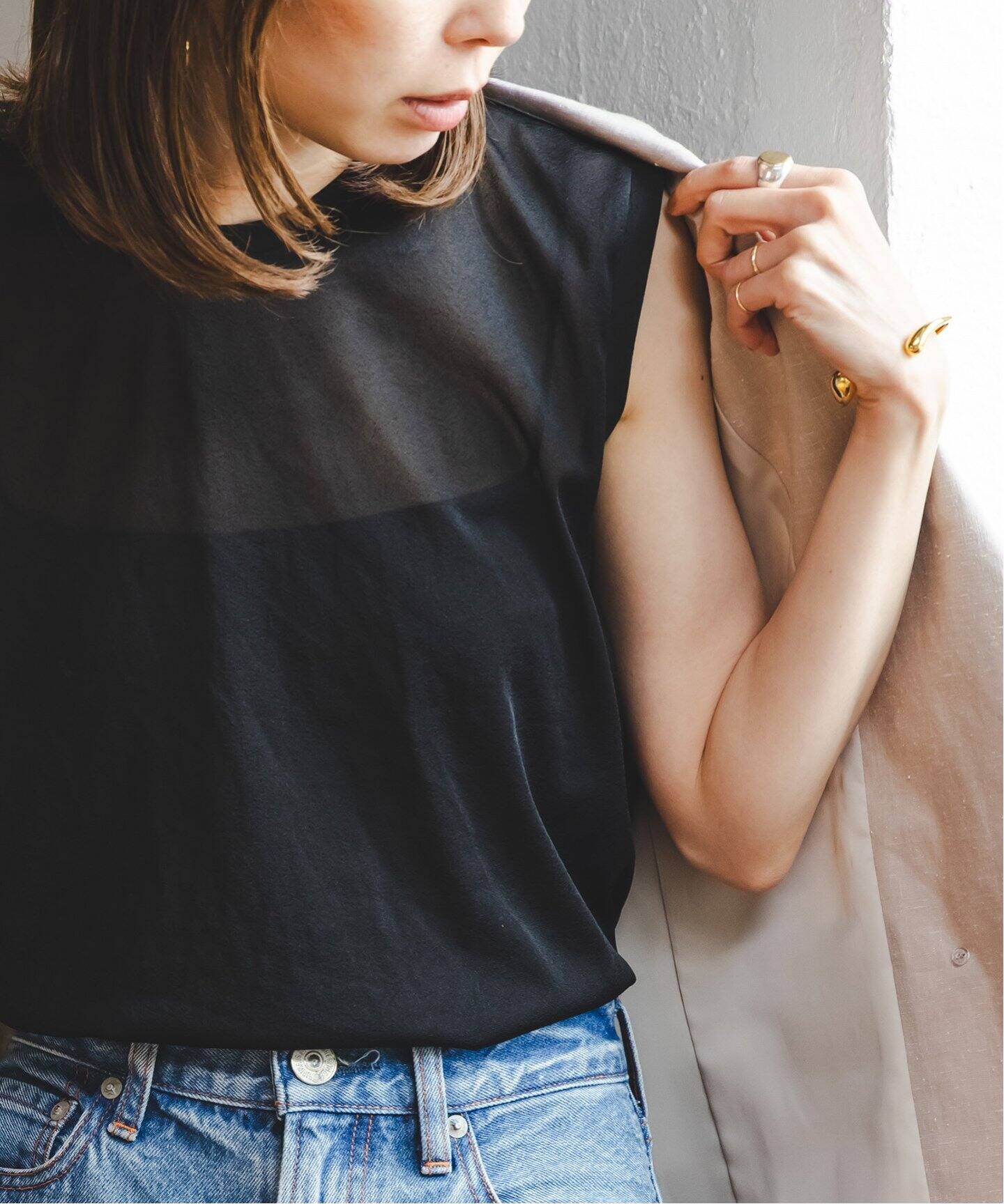 追加2》シアースキニーノースリーブトップス（Tシャツ／カットソー