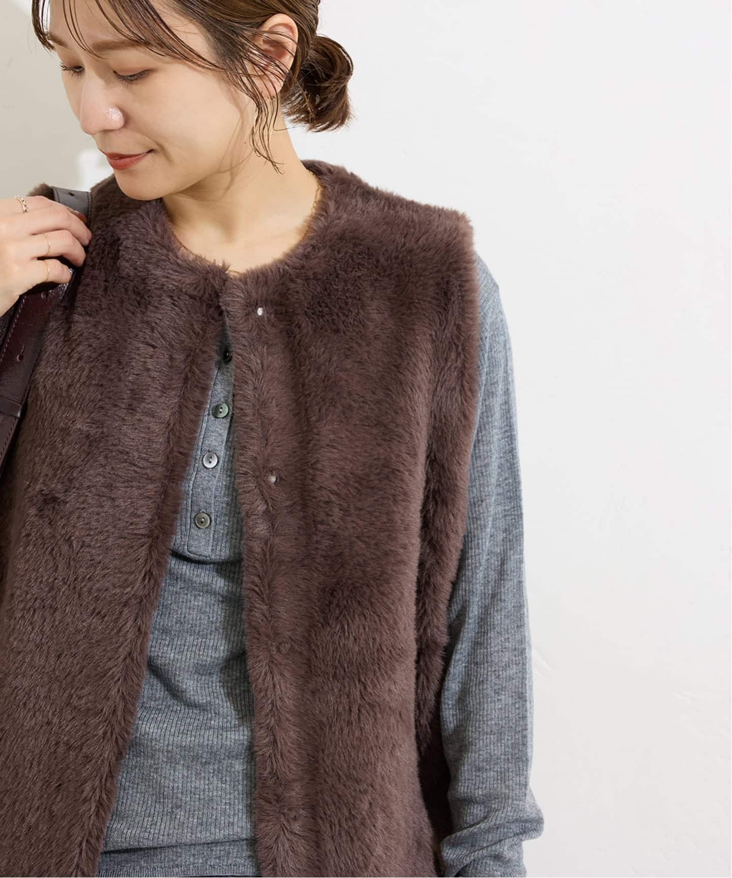 追加2》ダブルフェイスフェザークルーネックベスト（ベスト）｜JOURNAL