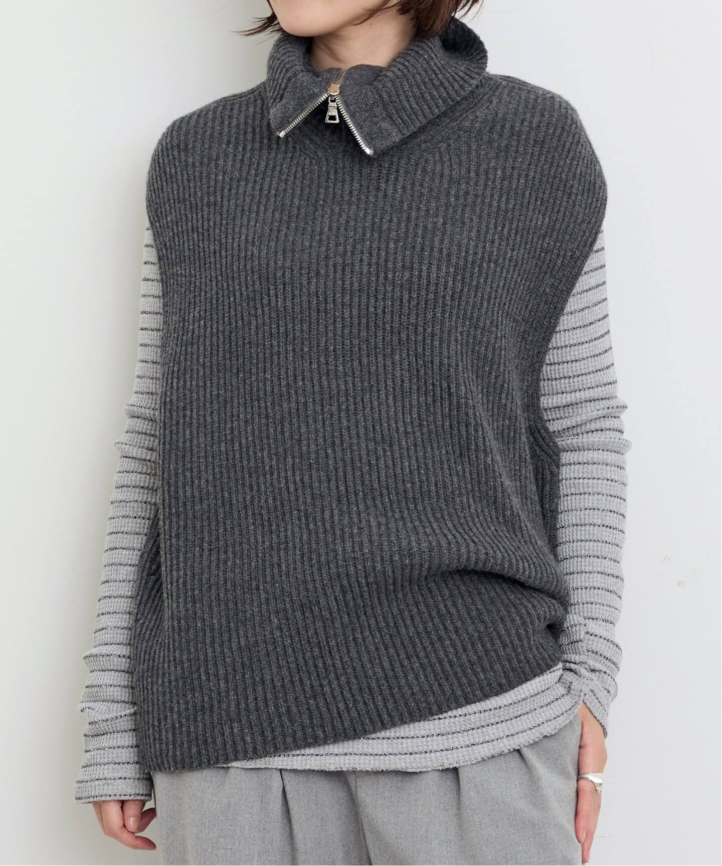 R2W/アールツーダブリュー】 ZIPPER KNIT VEST（ニット／セーター）｜L