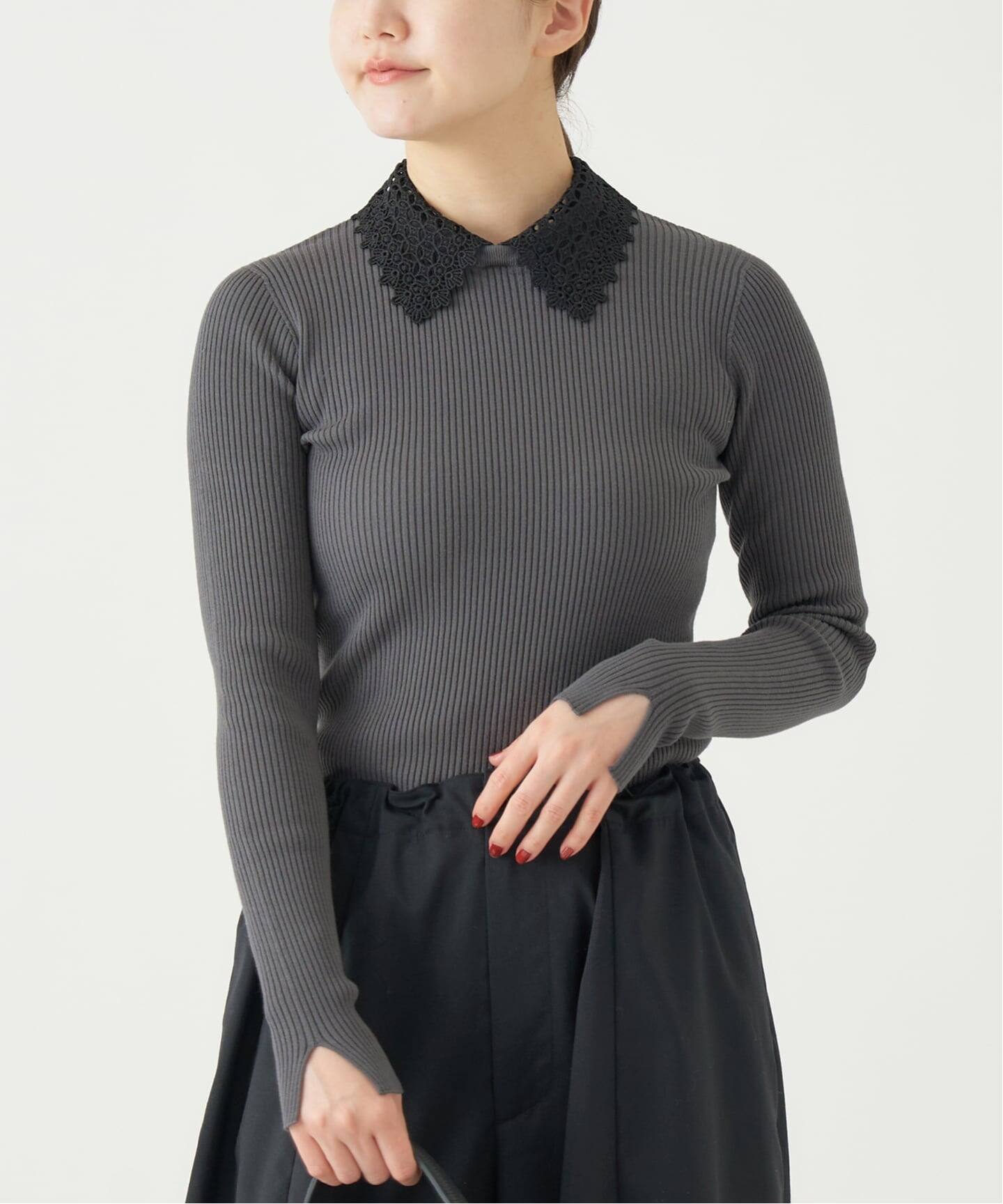 レース襟 RIBホールガーメントプルオーバー（ニット／セーター）｜IENA