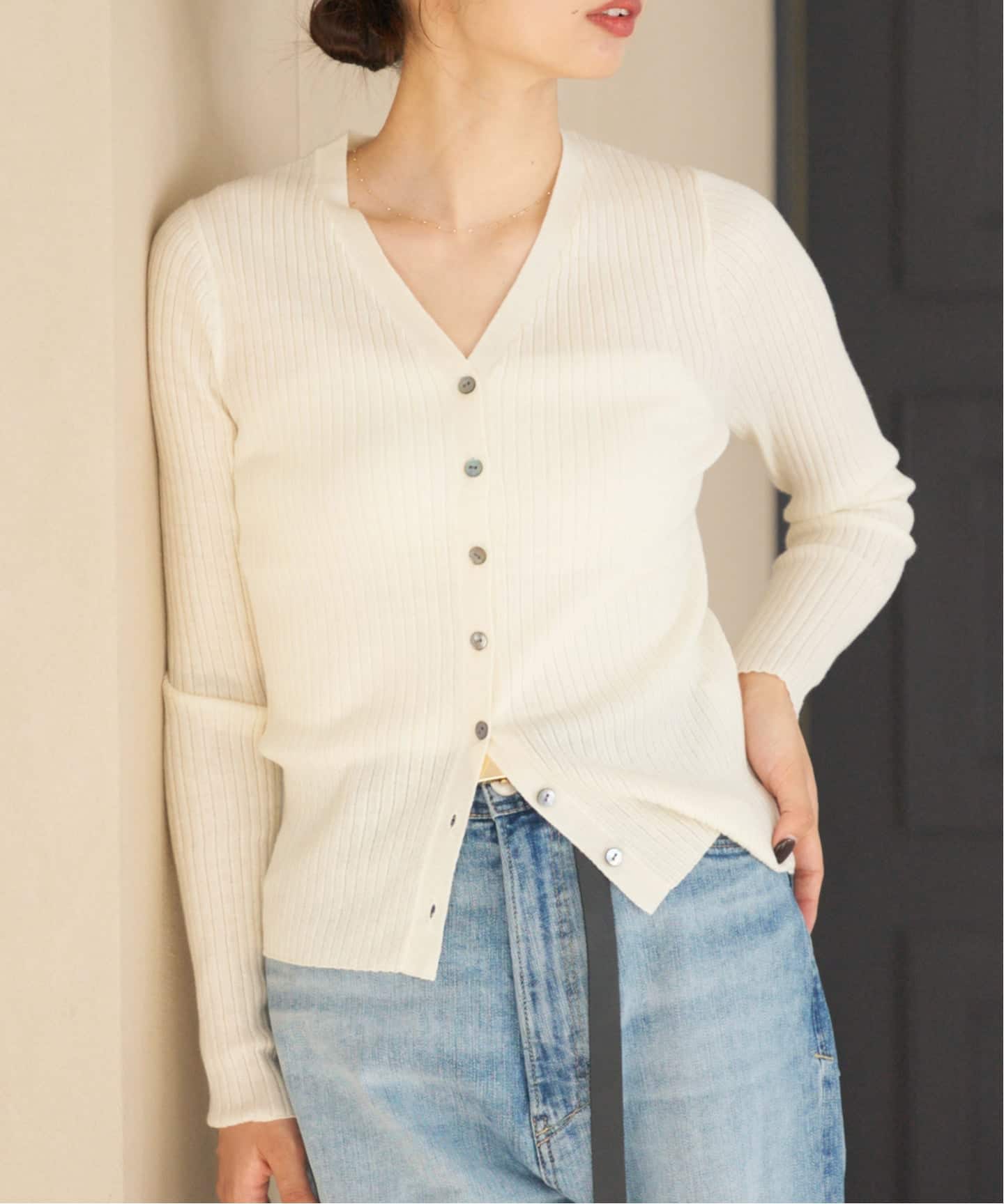 追加》イタリア ヤーン RIB Vネックカーディガン（カーディガン