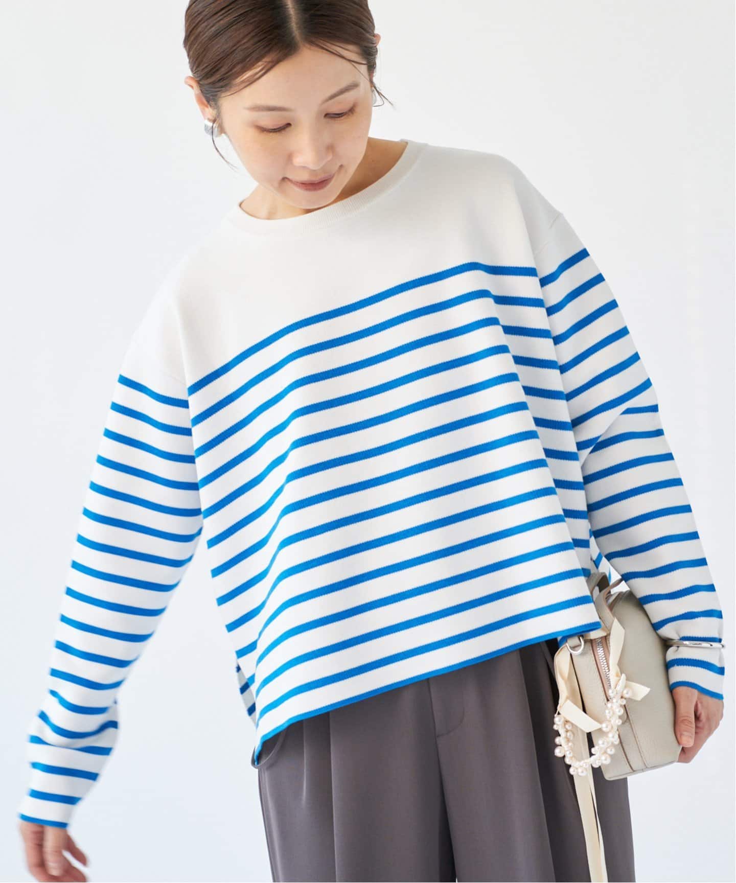 ファインコットンスムースボーダープルオーバー（ニット／セーター