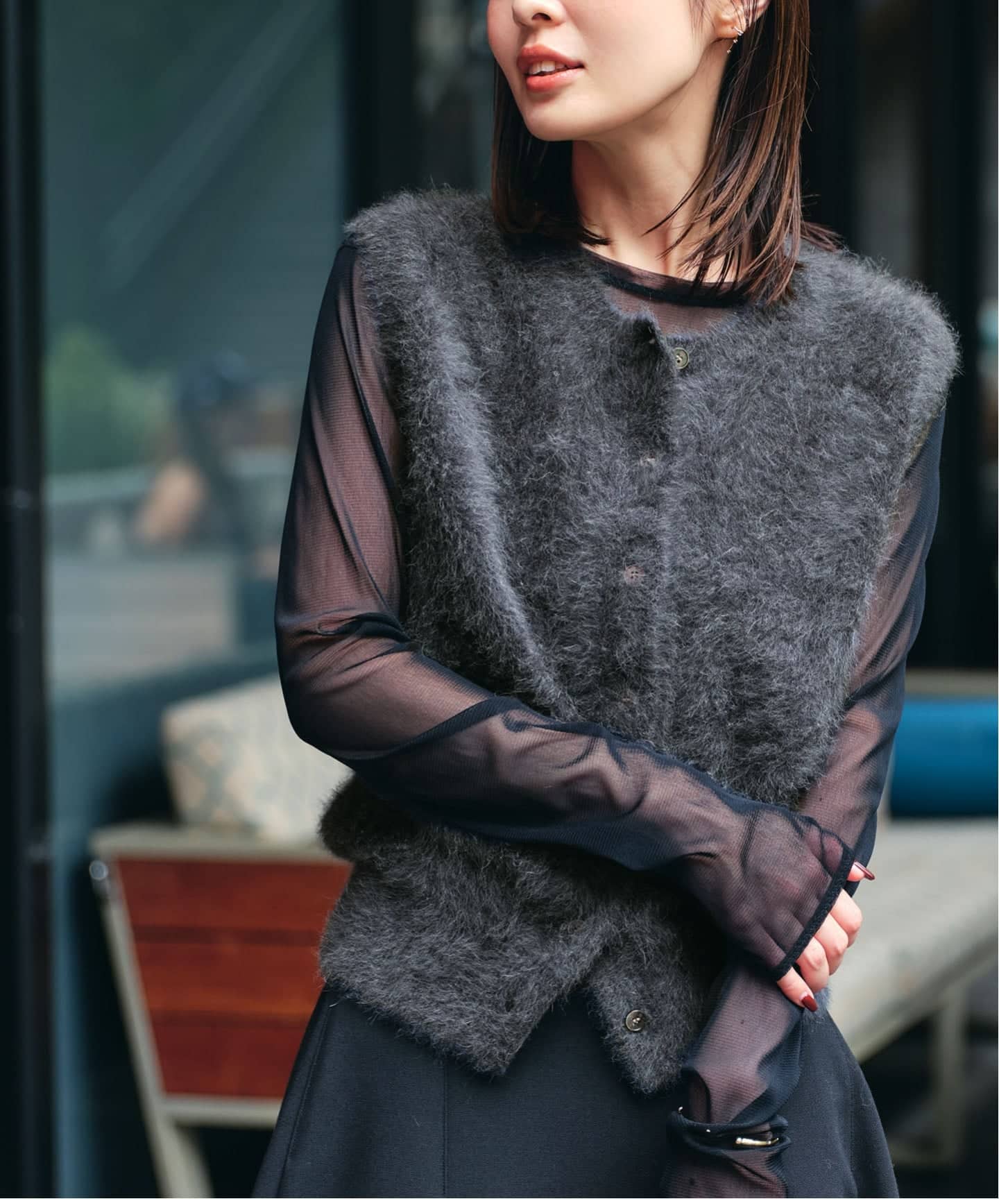 FOX/Caファーニットフロントボタンベスト（ベスト）｜NOBLE（ノーブル