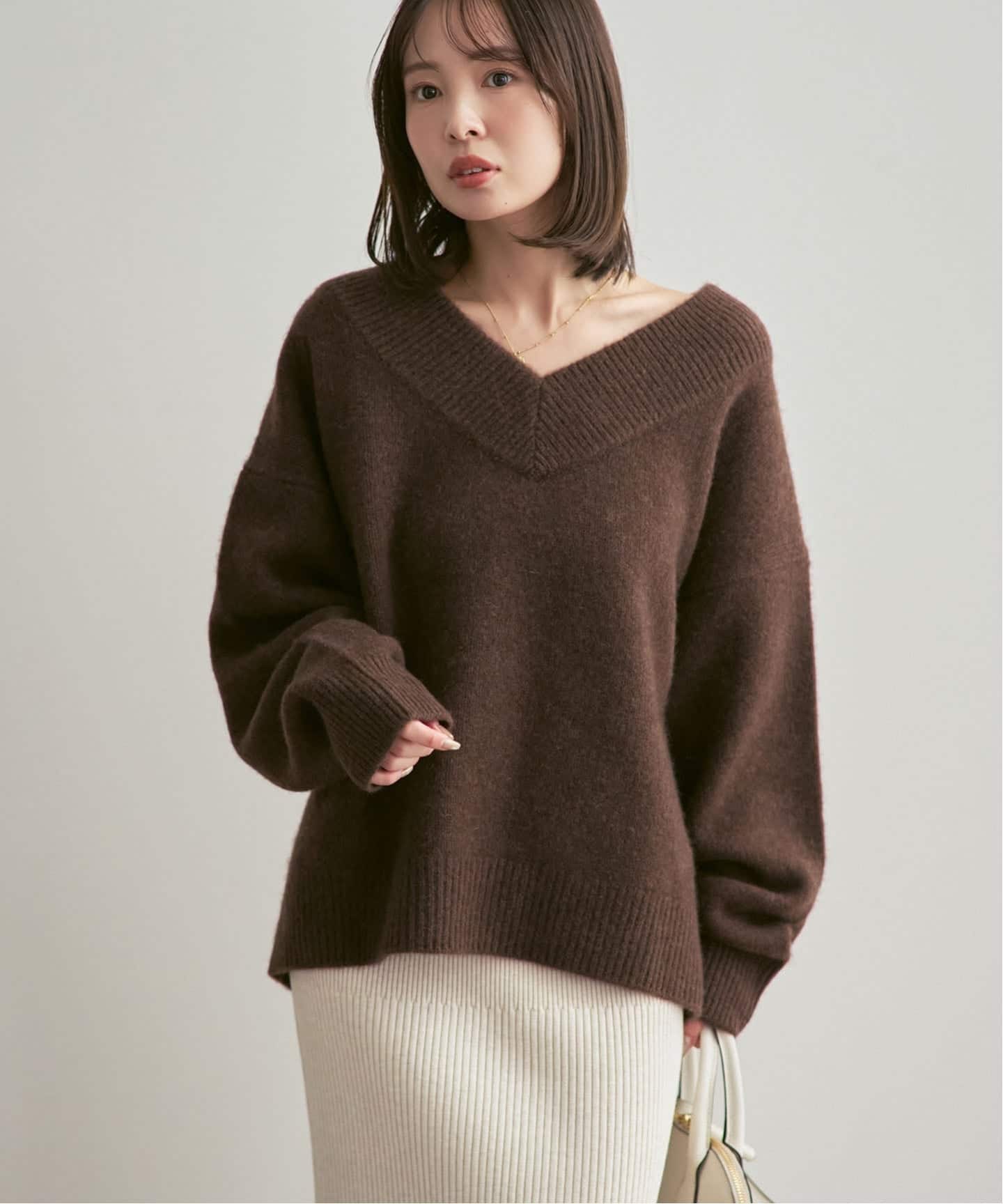 追加》YAKワイドVネックニット（ニット／セーター）｜NOBLE（ノーブル