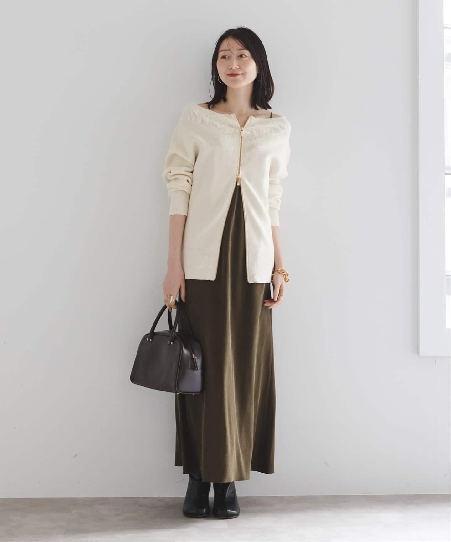 WEB限定追加》フロントジップボートネックニット（ニット／セーター