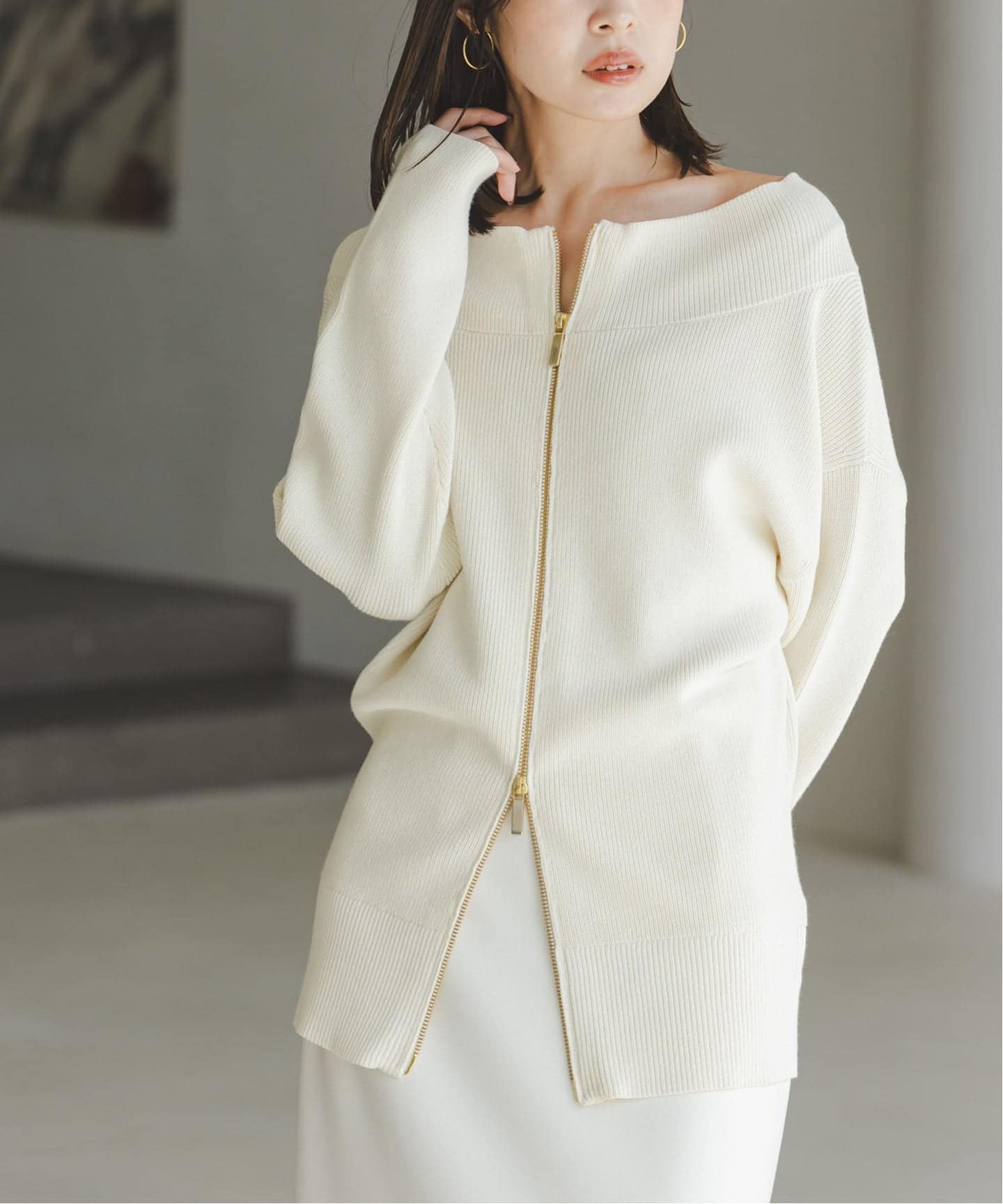 WEB限定追加》フロントジップボートネックニット（ニット／セーター