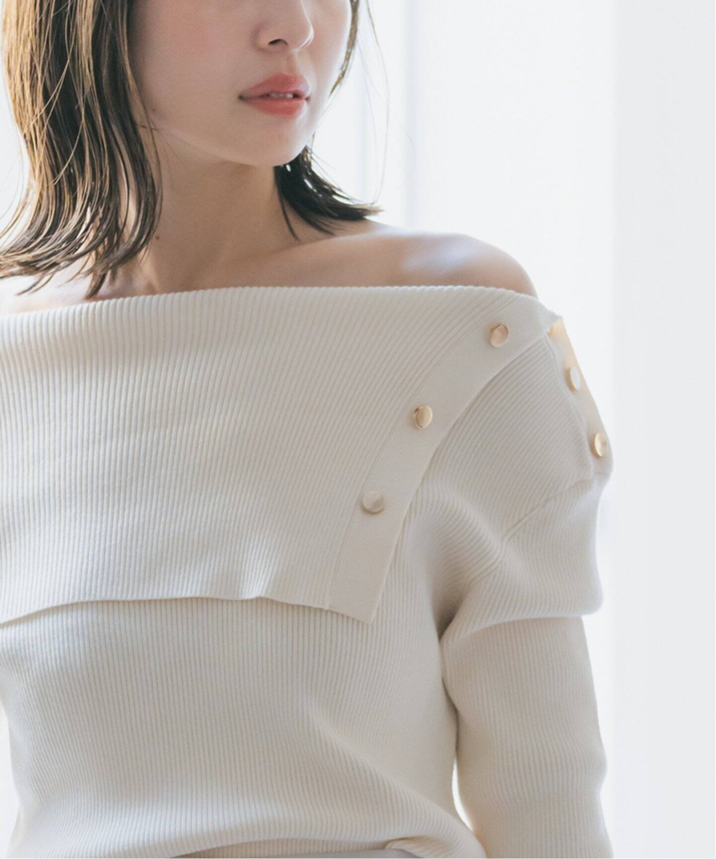 ショルダーボタンタイトリブニット（ニット／セーター）｜NOBLE
