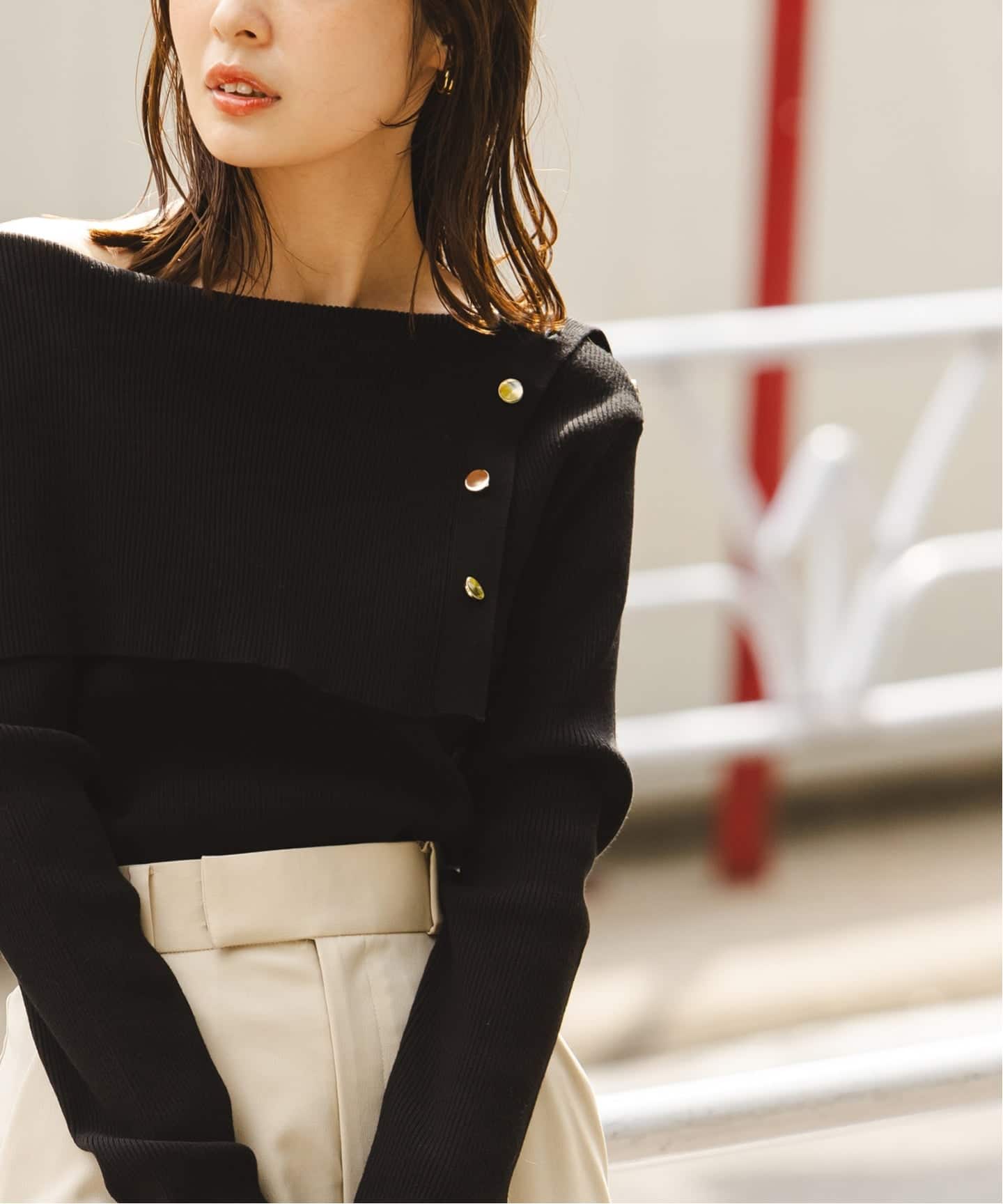 WEB限定追加》ショルダーボタンタイトリブニット（ニット／セーター
