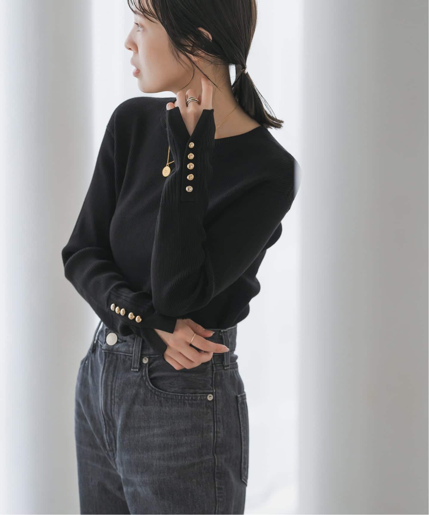 WEB＆日本橋店限定・追加》ボタンディテールタイトリブニット（ニット