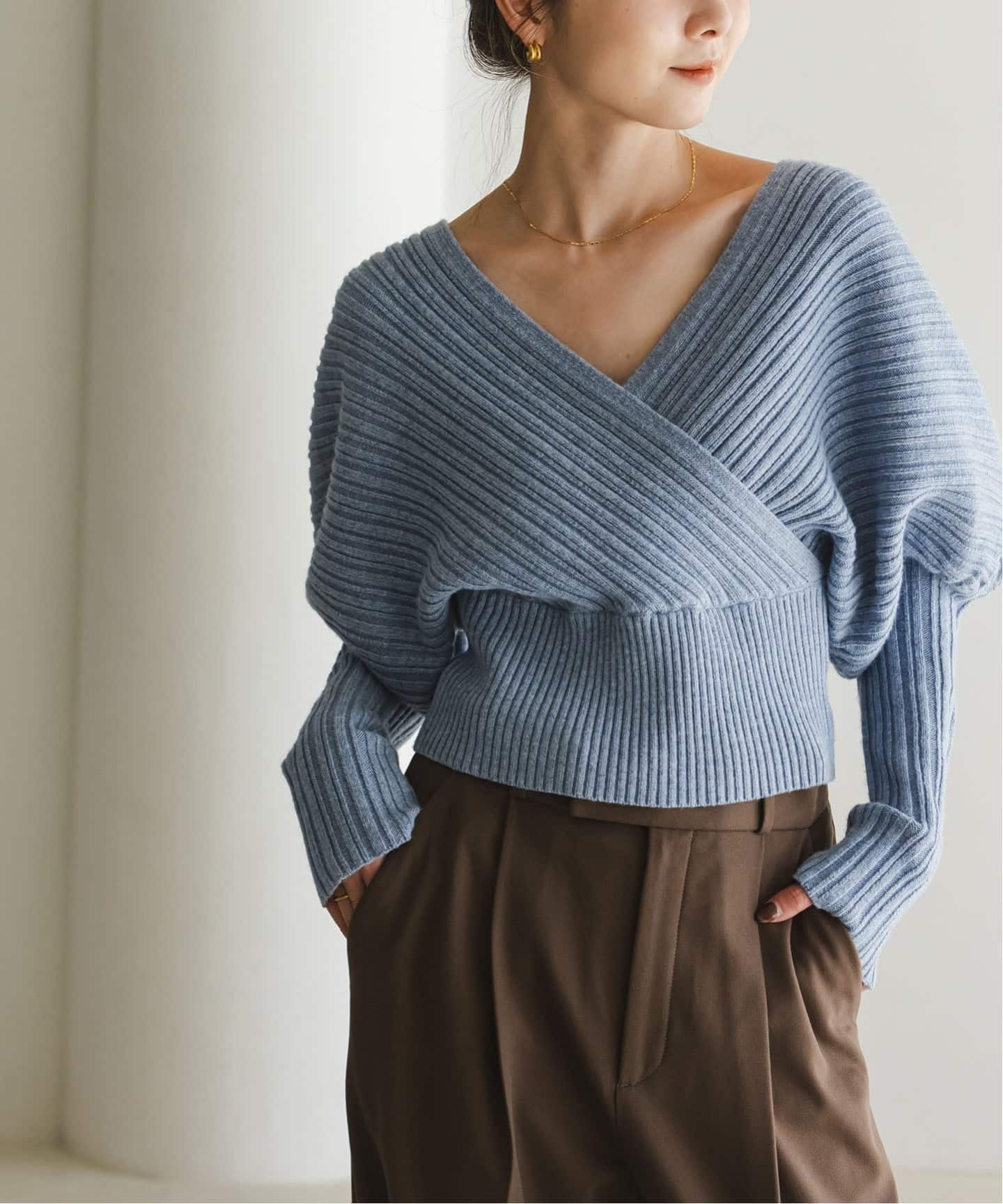 カシュクールランダムリブニットプルオーバー（ニット／セーター