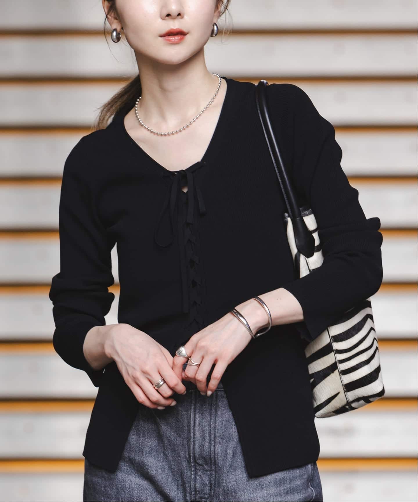 WEB限定追加》レースアップリブニット（ニット／セーター）｜NOBLE