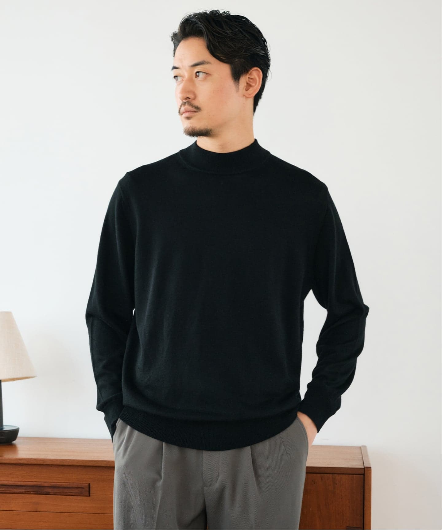 12G ウール/シルク/カシミヤ MIX クリスタル モックネックニット