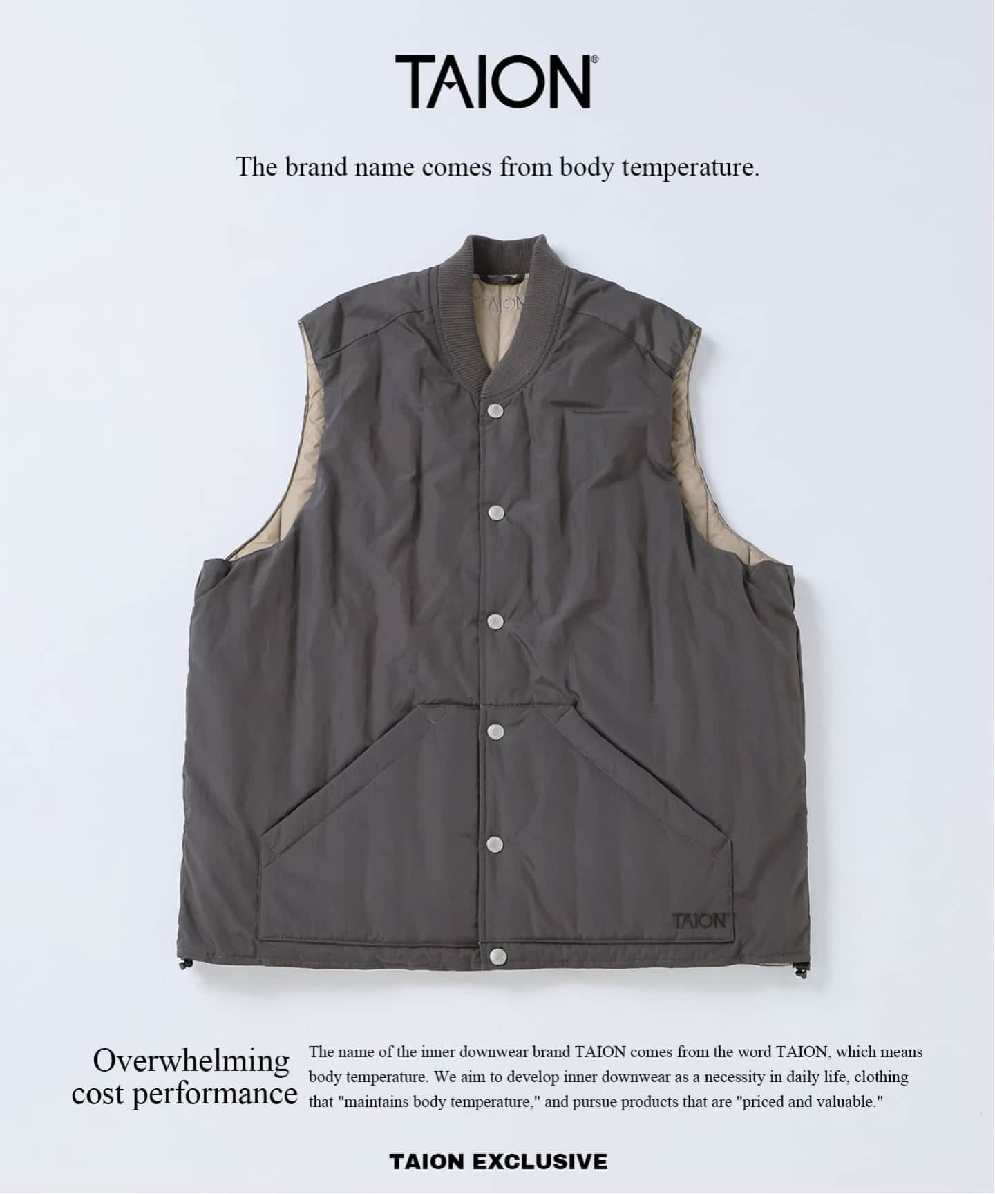 TAION / タイオン 別注 ヴァーチカルキルト リバーシブル ダウンベスト