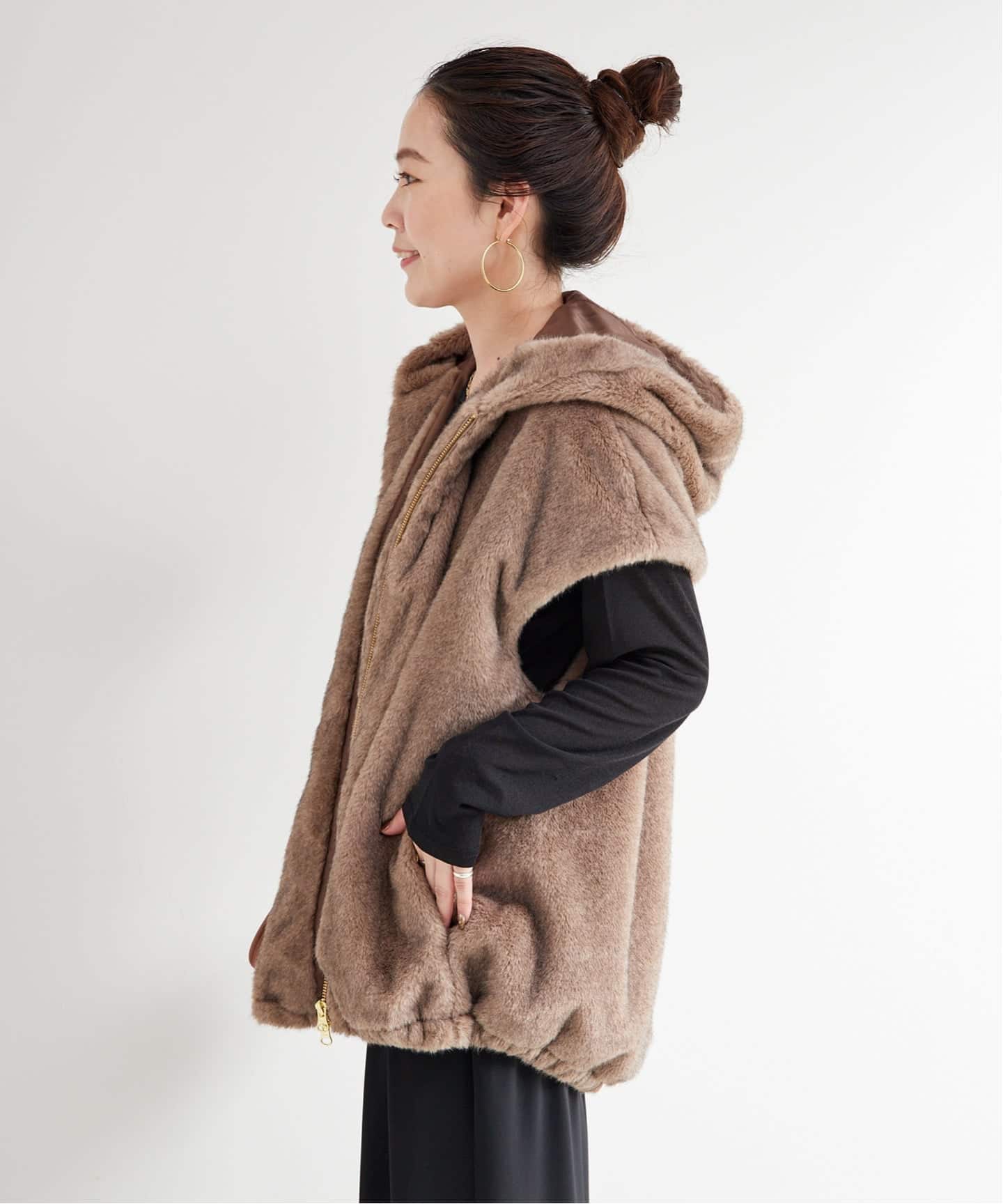 手洗い可 / フード付きミンク調ファーベスト（ベスト）｜B.C STOCK