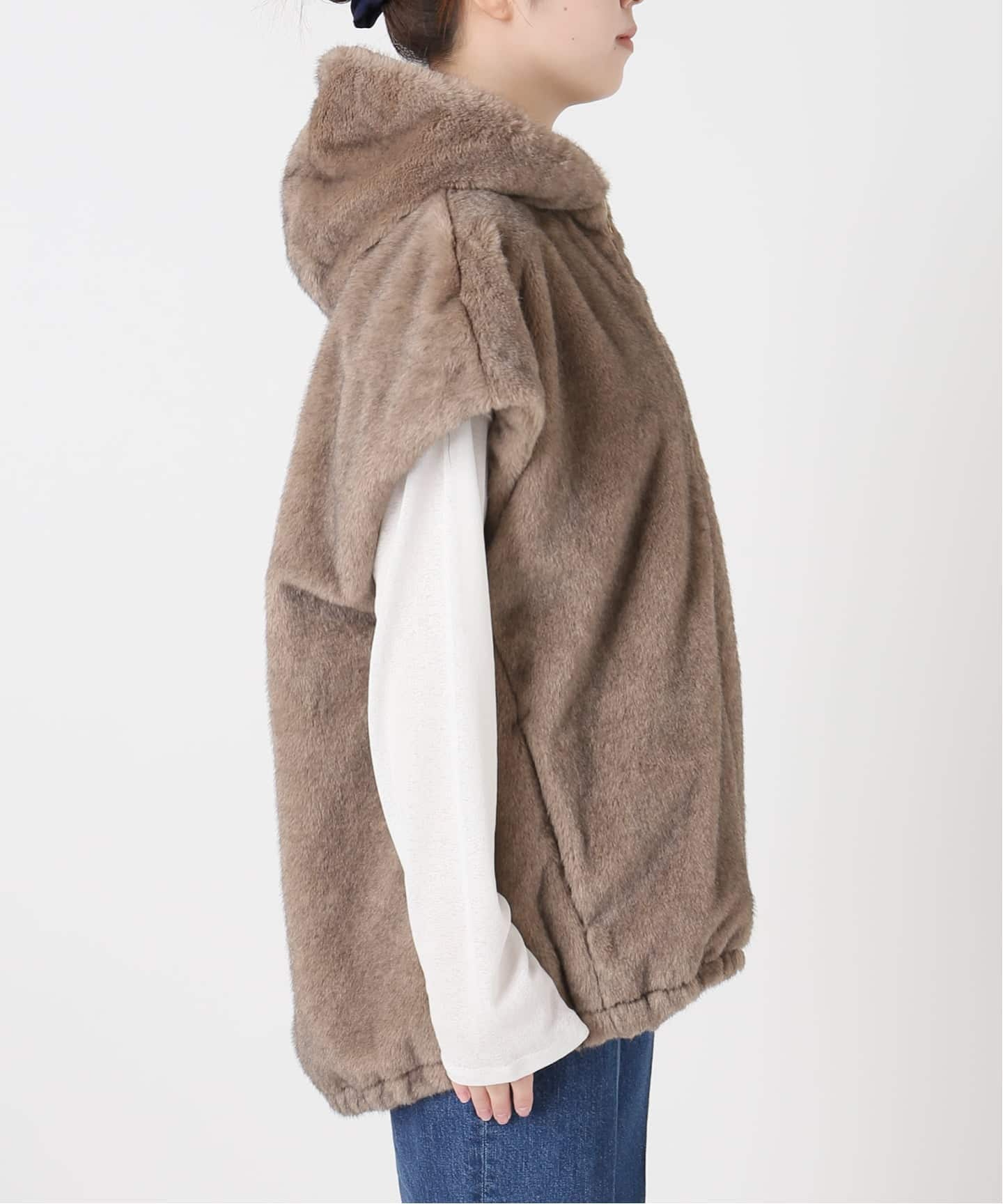 手洗い可 / フード付きミンク調ファーベスト（ベスト）｜B.C STOCK