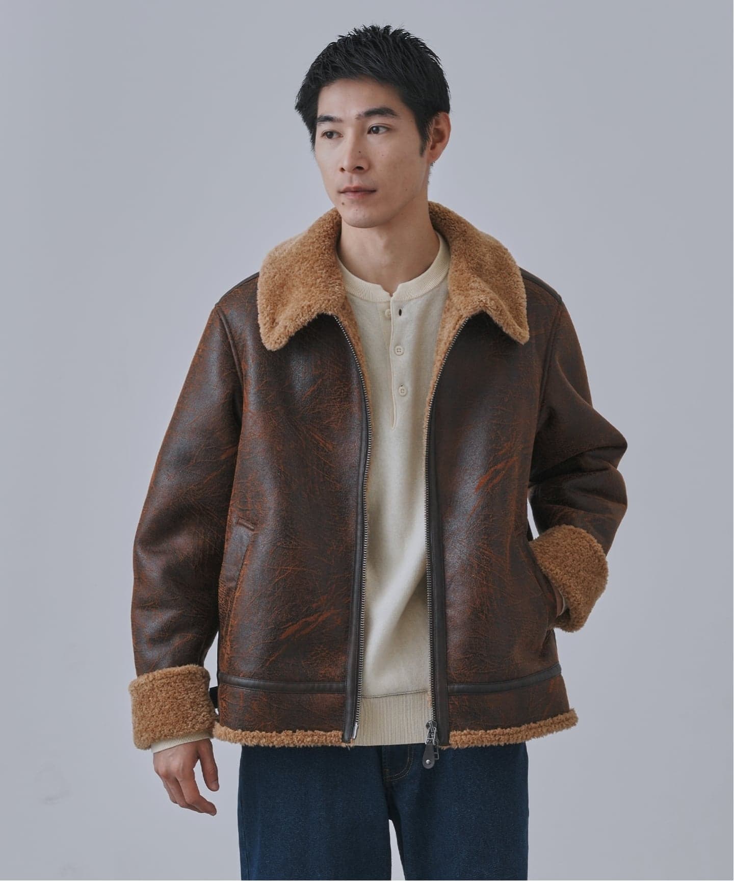 ヴィンテージ加工 B-3 フライトジャケット（ムートンコート）｜B.C