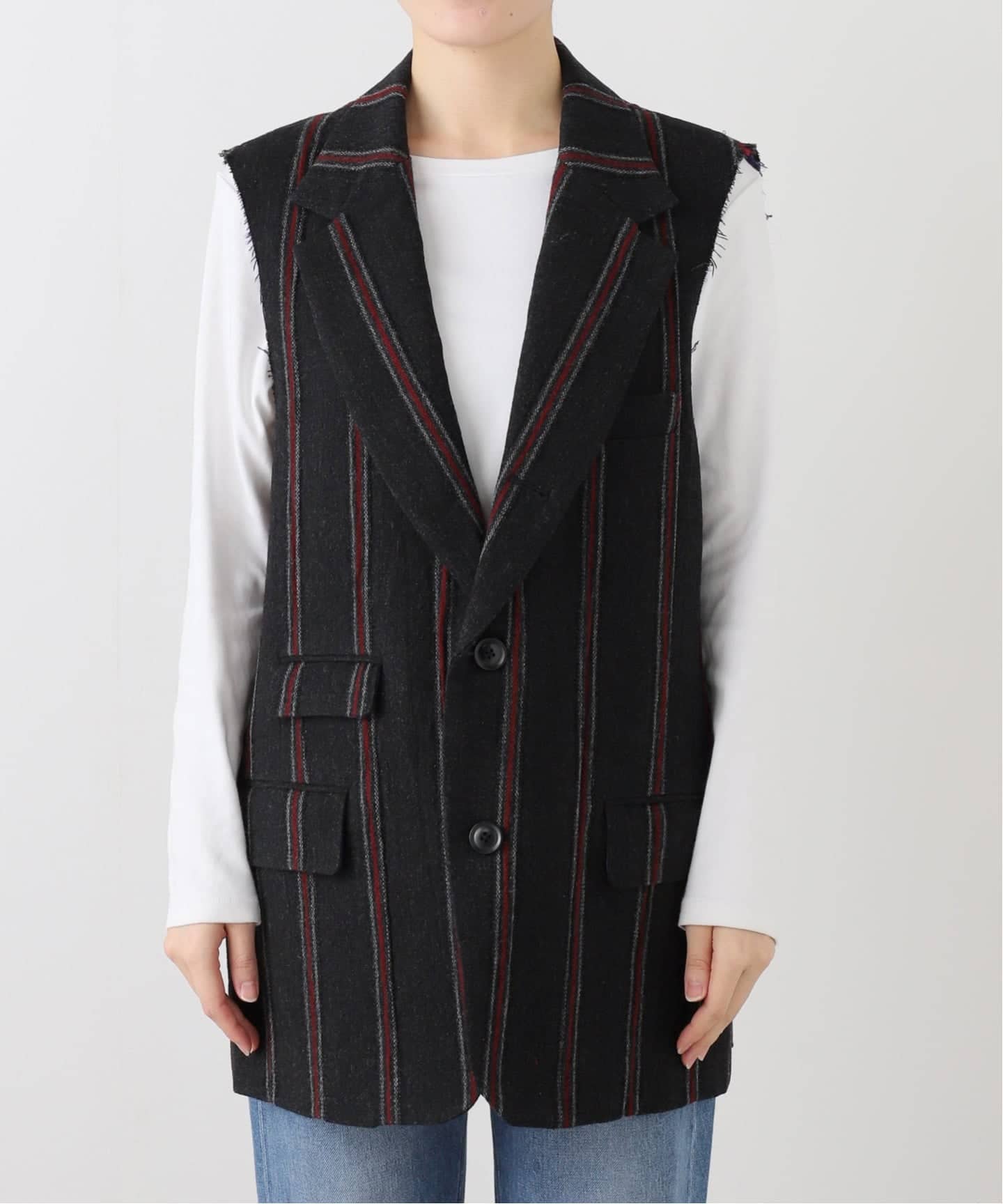 NEEDLES SLEEVELESS JACKET-STRIPE TWEED RW133：ジレ（ベスト