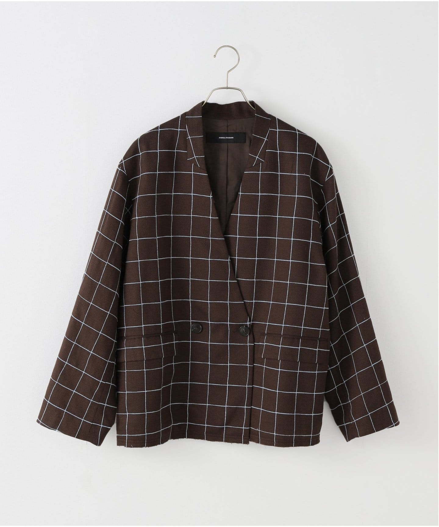 ノーカラーチェックオーバージャケット（ノーカラージャケット