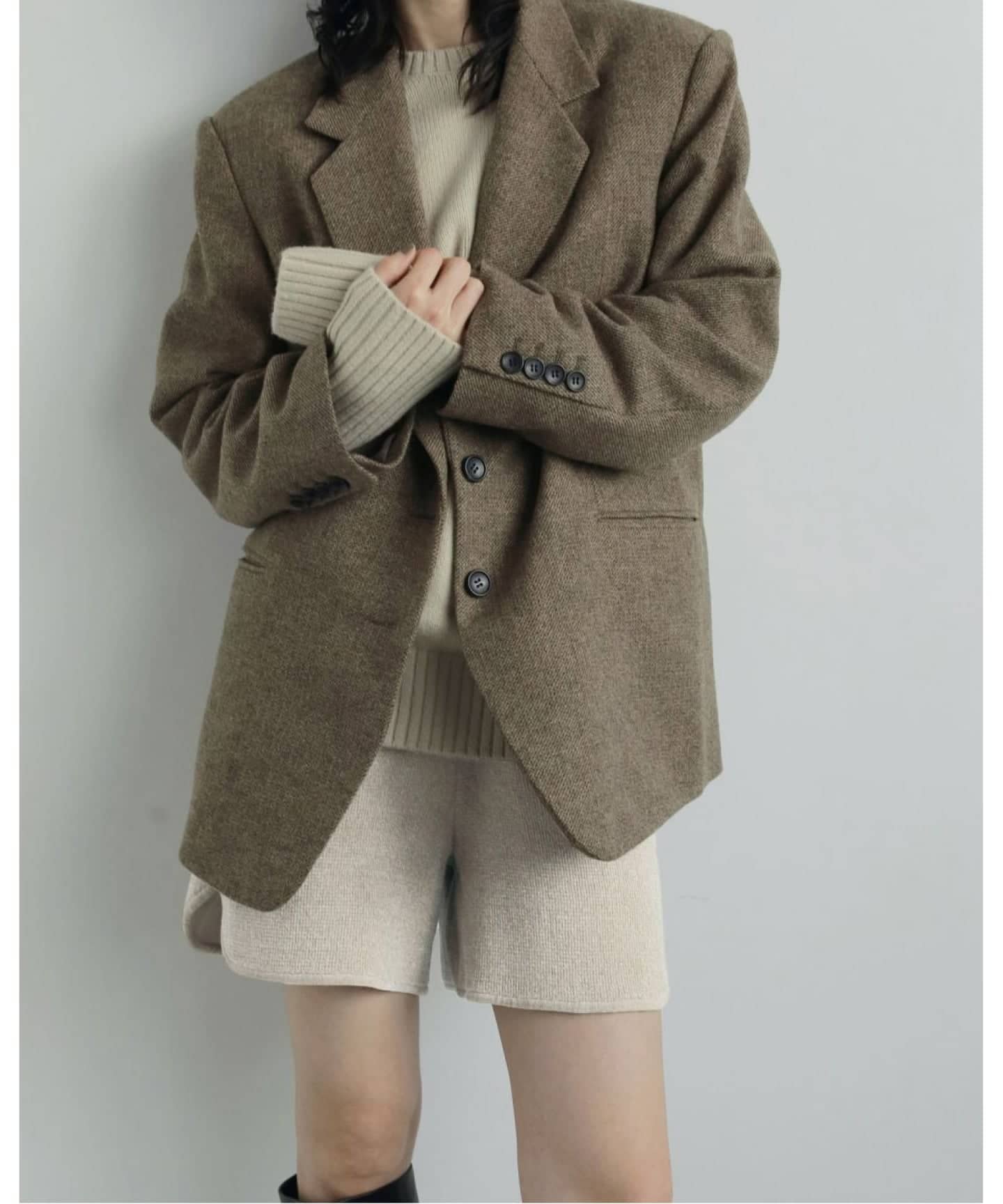 Anuke Herringbone Wool Jacket ブラウン 38 anuke Herringbone Wool