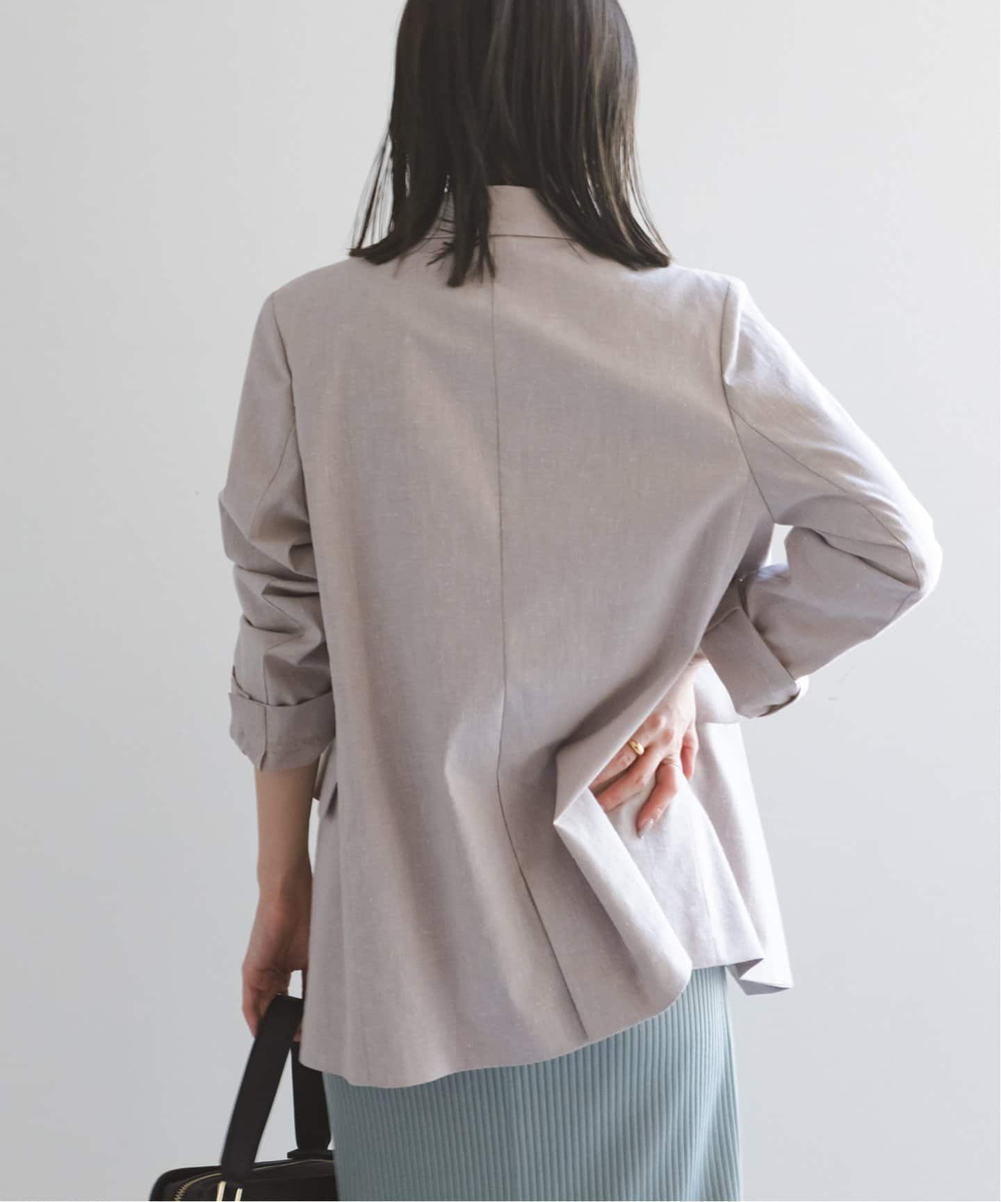 追加》麻ストレッチピークドラペルダブルジャケット（テーラード