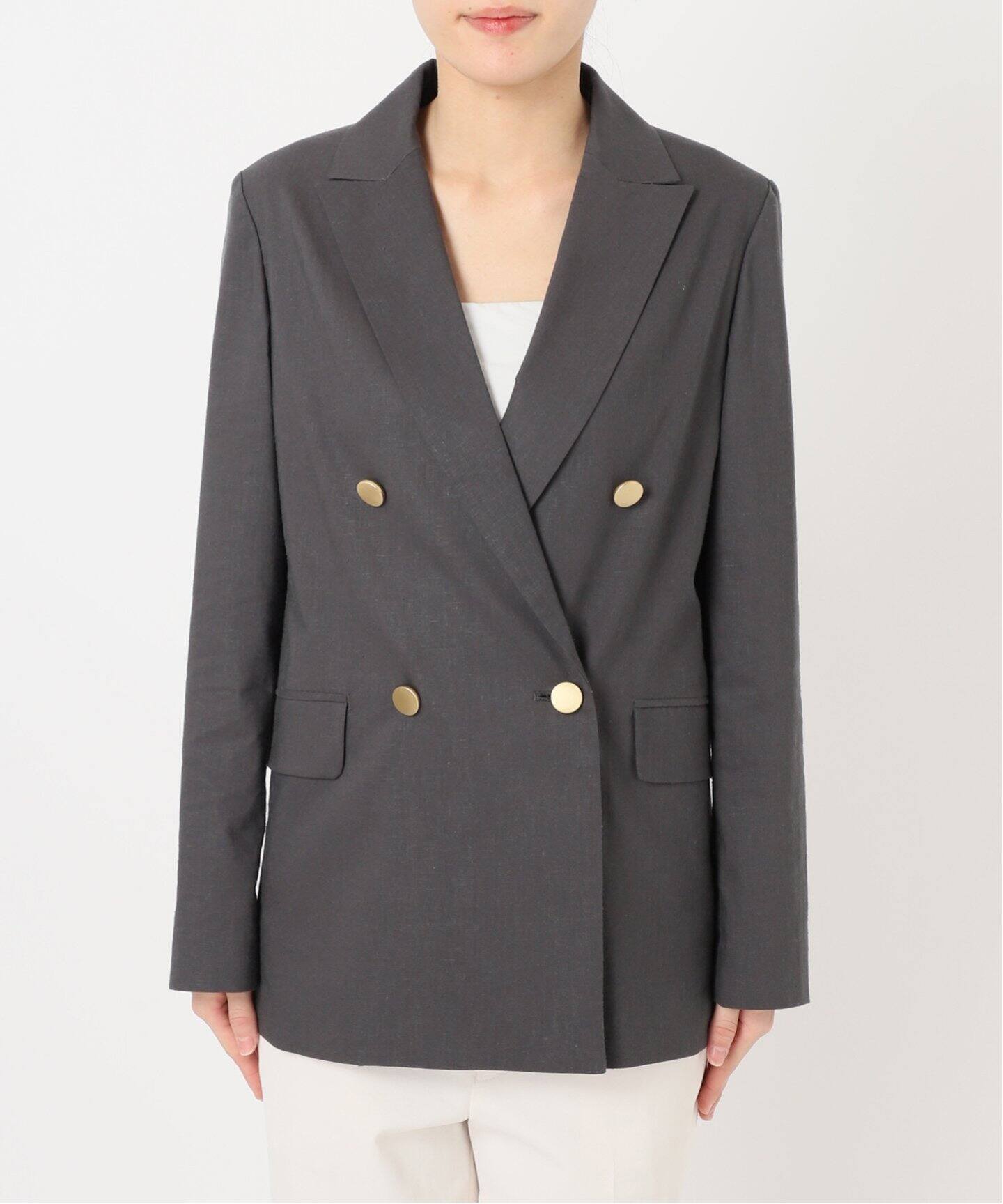 追加》麻ストレッチピークドラペルダブルジャケット（テーラード