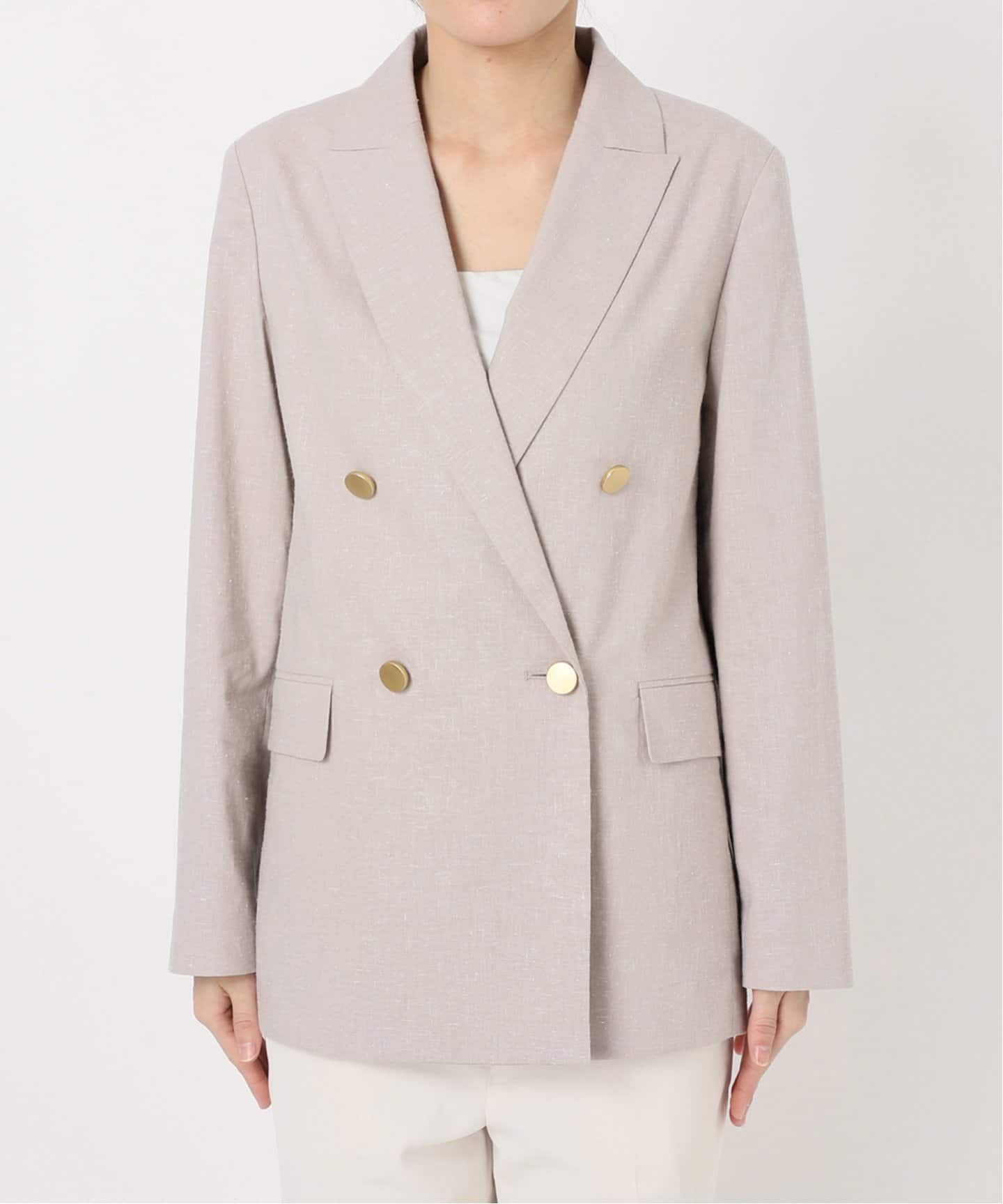追加》麻ストレッチピークドラペルダブルジャケット（テーラード