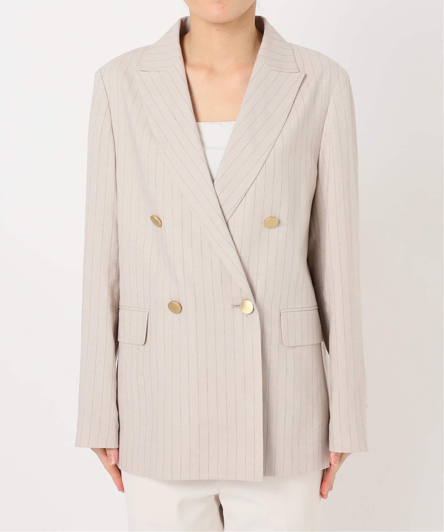 追加》麻ストレッチピークドラペルダブルジャケット（テーラード